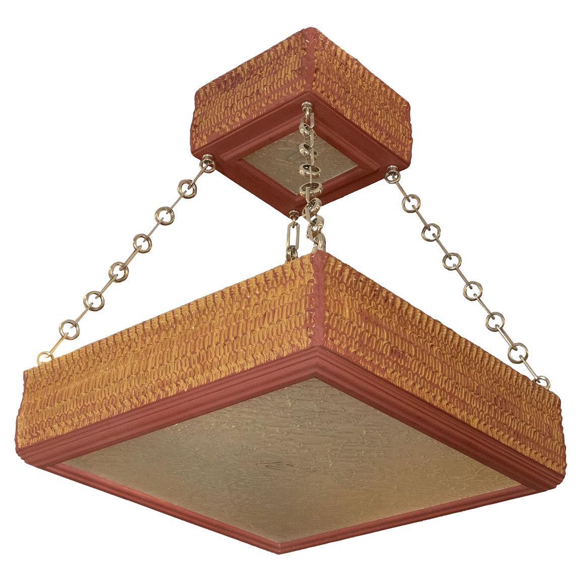 Two-Tier Square Giltwood Pendant by Carlos Villegas For Sale