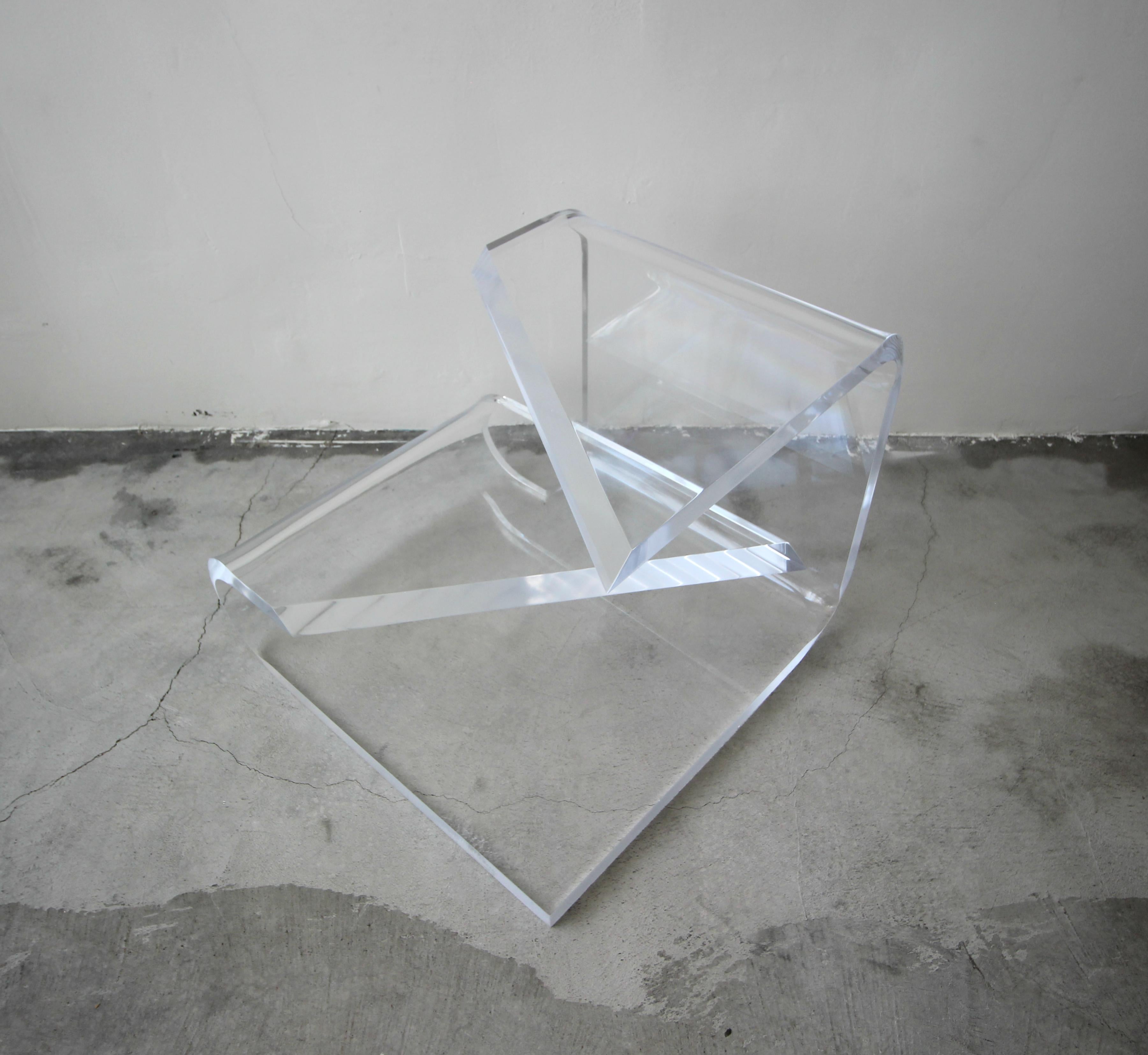 20th Century Two-Tier Thick Lucite Midcentury Table After Karl Springer