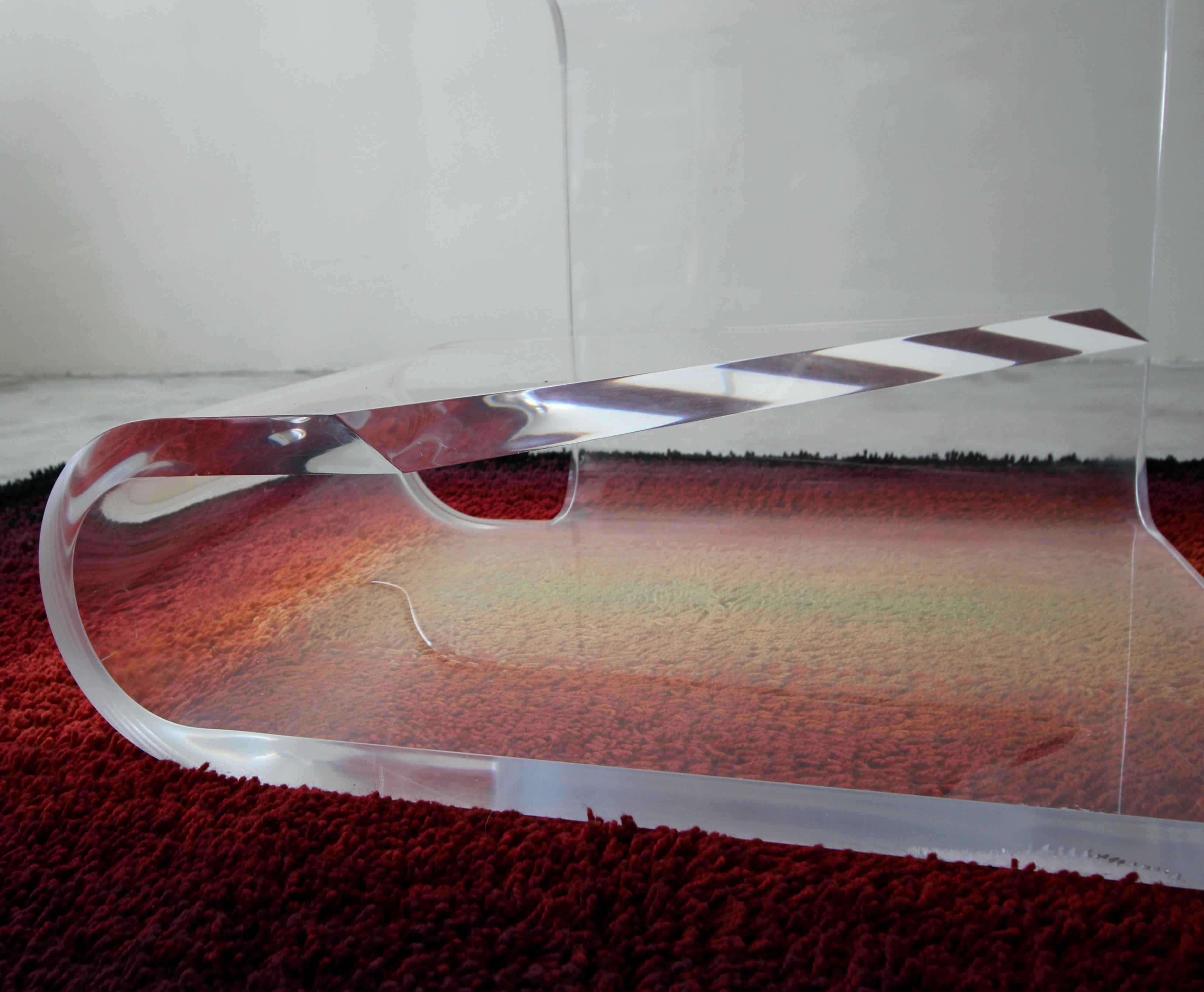 Two-Tier Thick Lucite Midcentury Table After Karl Springer 2