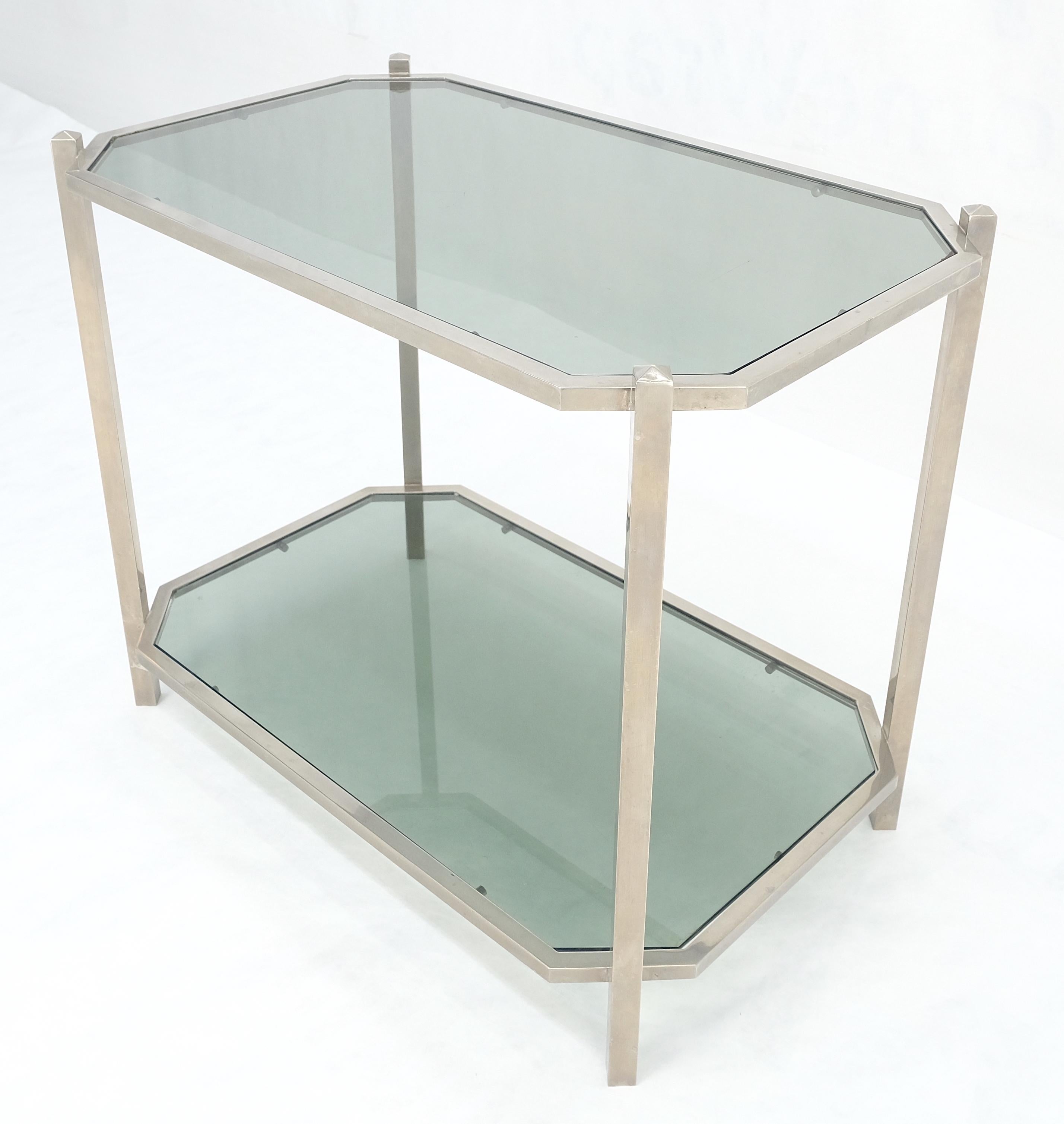 Two Tier Tinted Green Glass Top Cut Corners Rectangle Style End Side Table For Sale 7