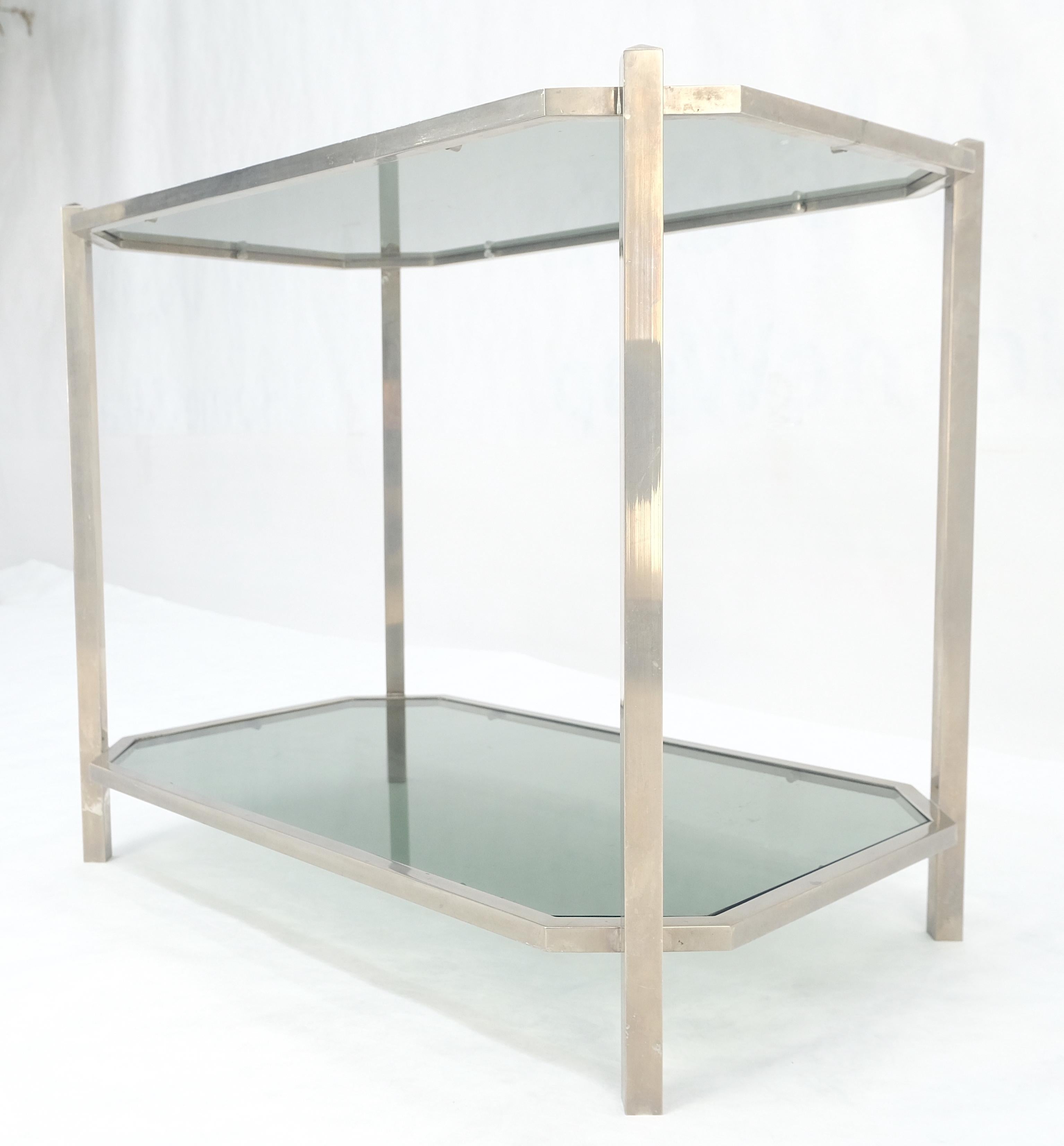 Two Tier Tinted Green Glass Top Cut Corners Rectangle Style End Side Table For Sale 8