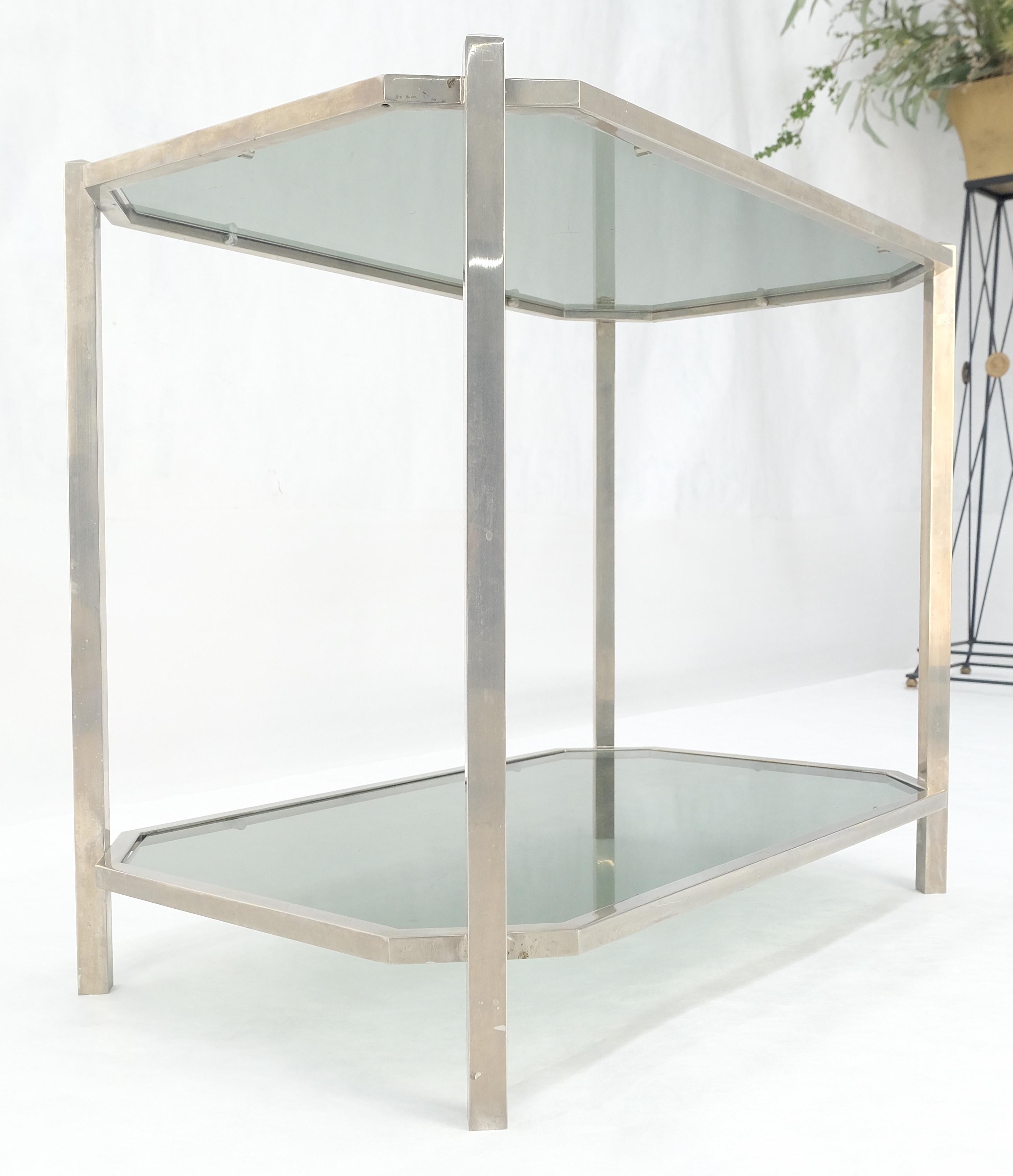 Two Tier Tinted Green Glass Top Cut Corners Rectangle Style End Side Table For Sale 10