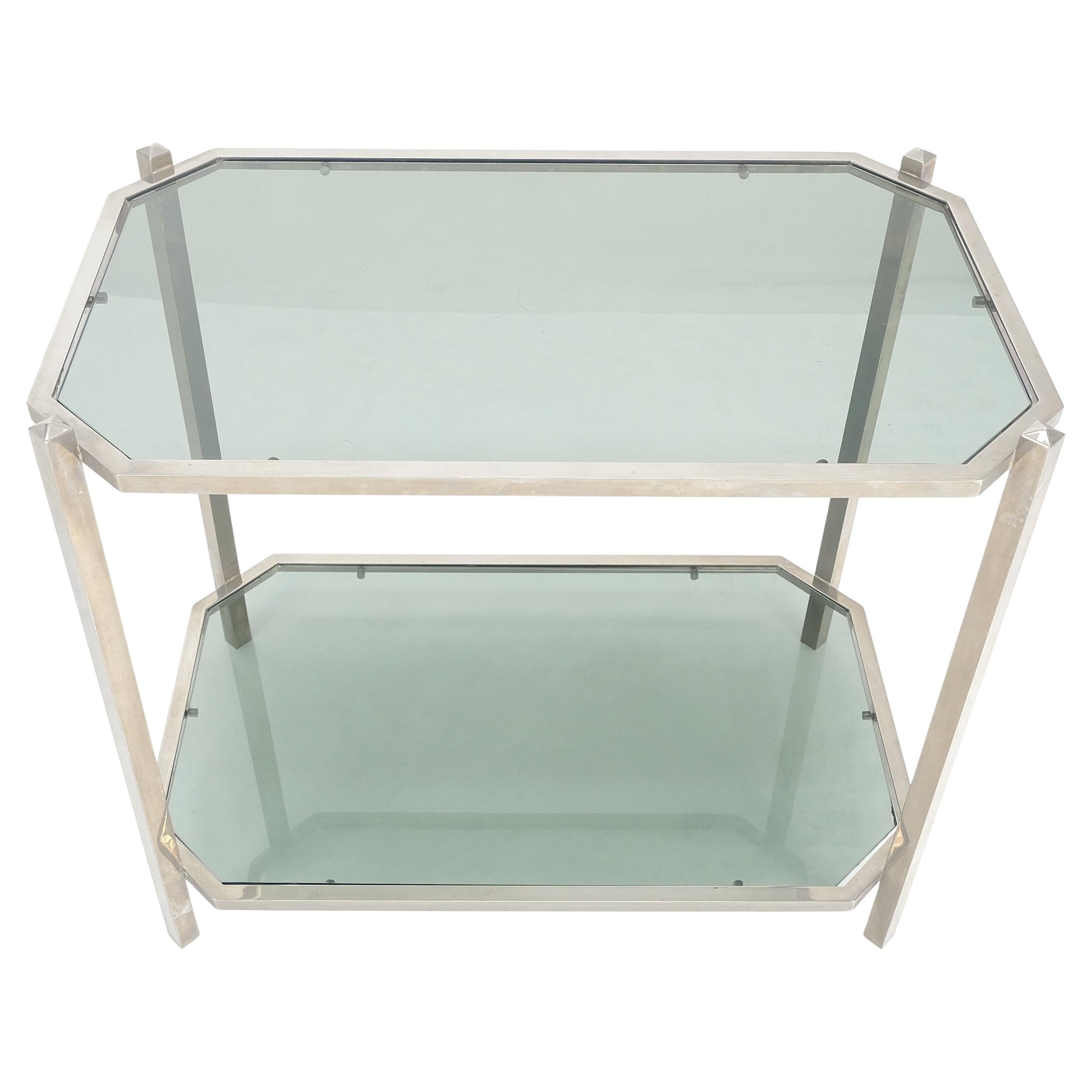 Two Tier Tinted Green Glass Top Cut Corners Rectangle Style End Side Table