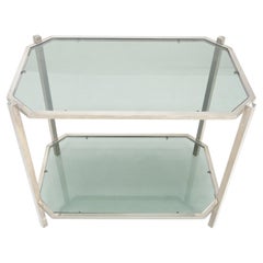 Two Tier Tinted Green Glass Top Cut Corners Rectangle Style End Side Table