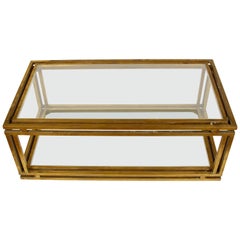 Two-Tier Vintage Brass and Glass Coffee Table, circa 1970