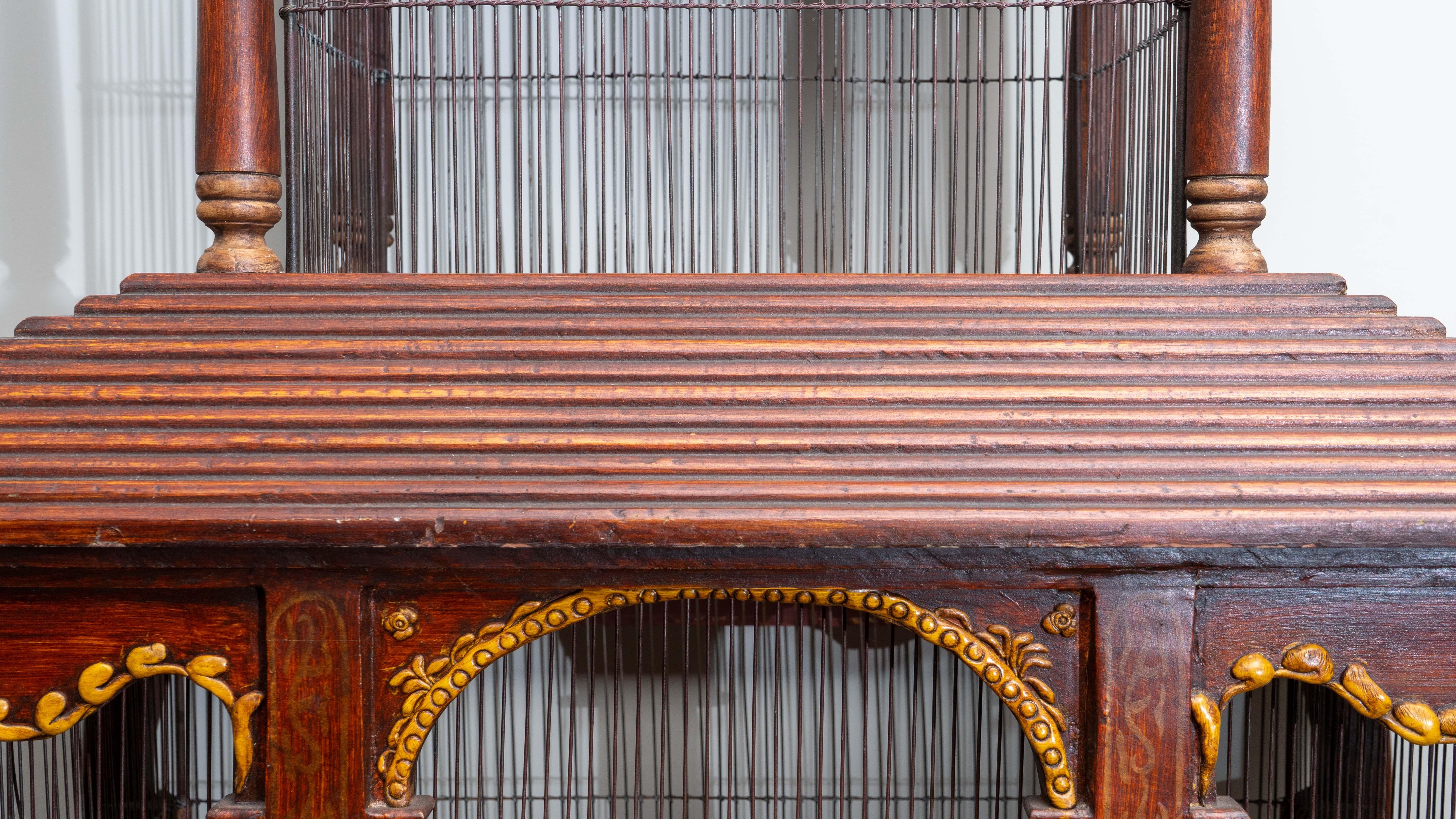 Hand-Painted Two Tier Vintage Hand Painted Argentinian Bird Cage on Custom Stand