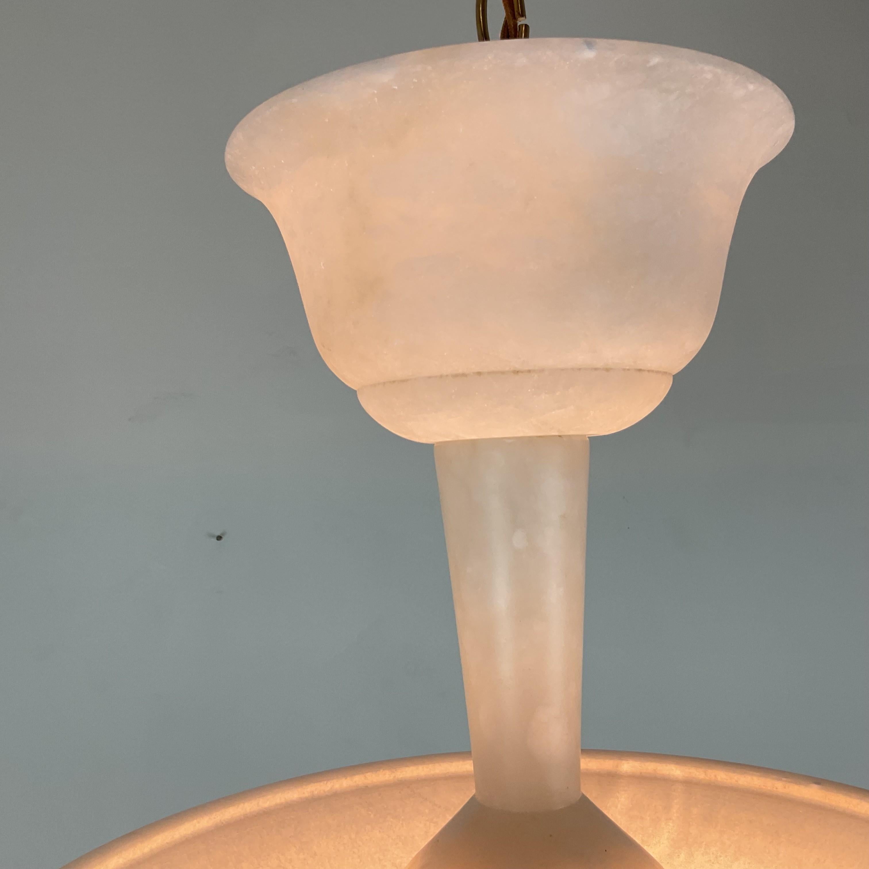 Two Tier Vintage Natural Alabaster Chandelier Pendant For Sale 4