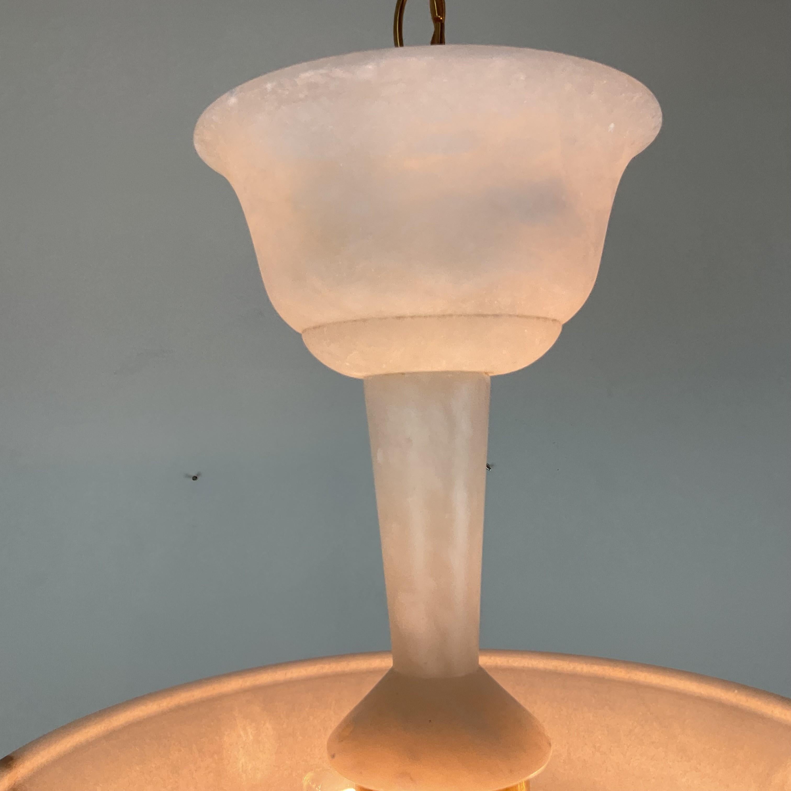 Two Tier Vintage Natural Alabaster Chandelier Pendant For Sale 5