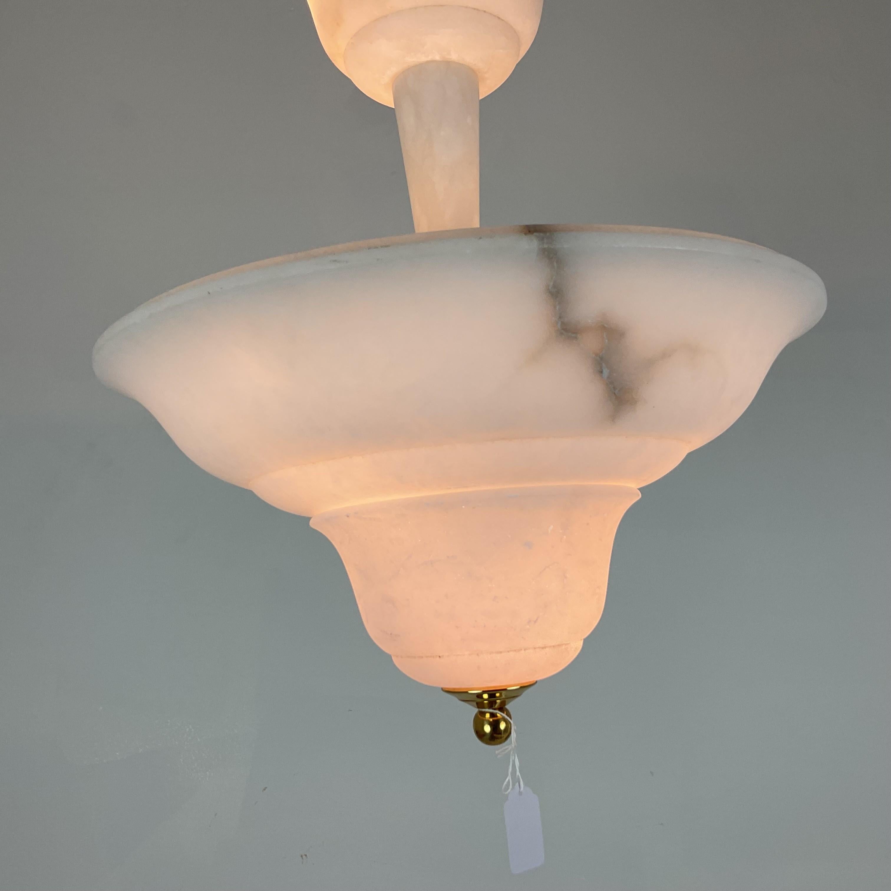 Two Tier Vintage Natural Alabaster Chandelier Pendant For Sale 7