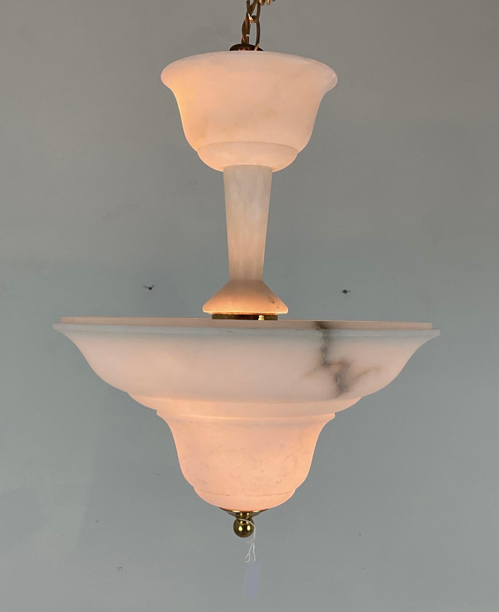 Two Tier Vintage Natural Alabaster Chandelier Pendant For Sale 8