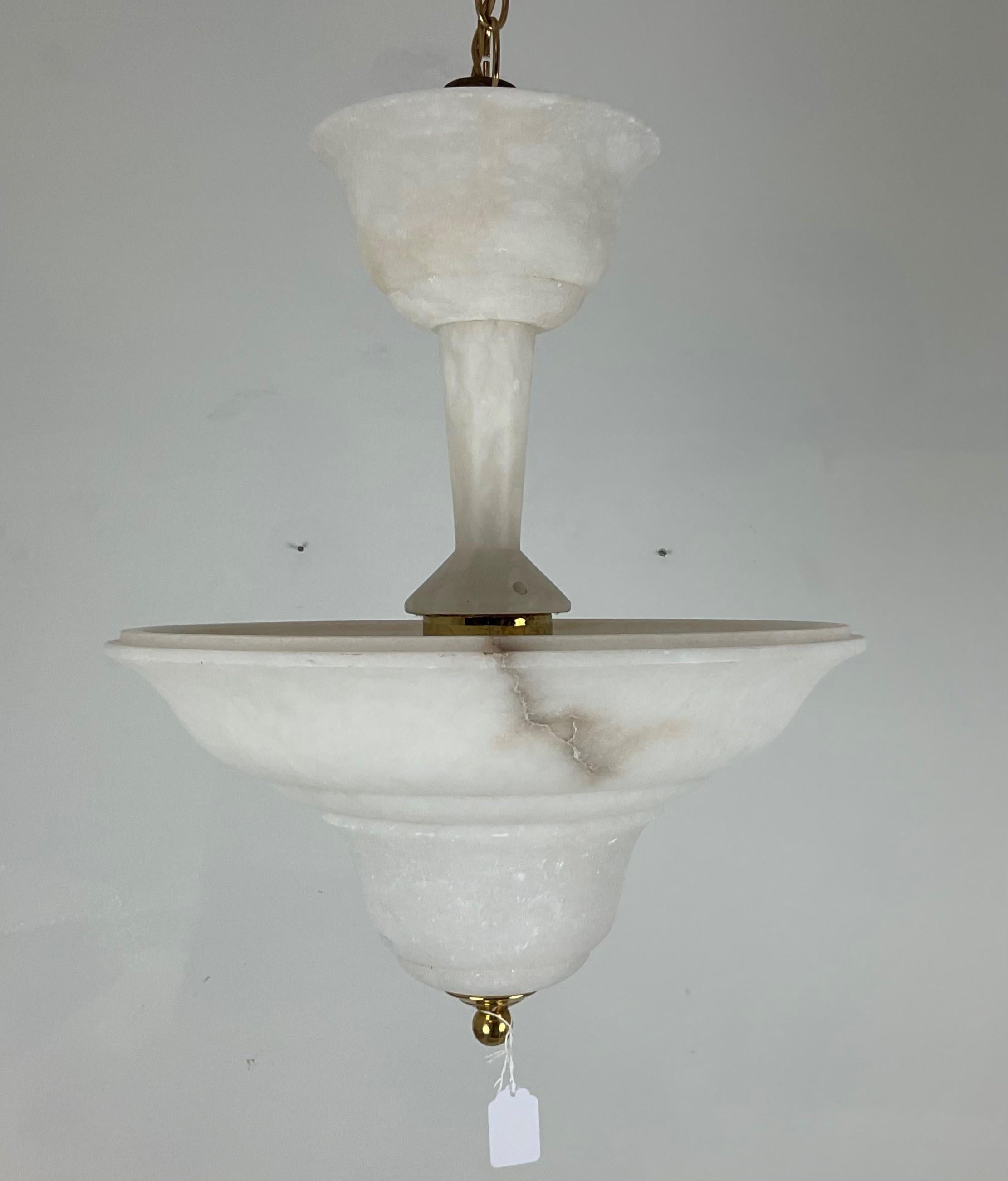 Two Tier Vintage Natural Alabaster Chandelier Pendant For Sale 9