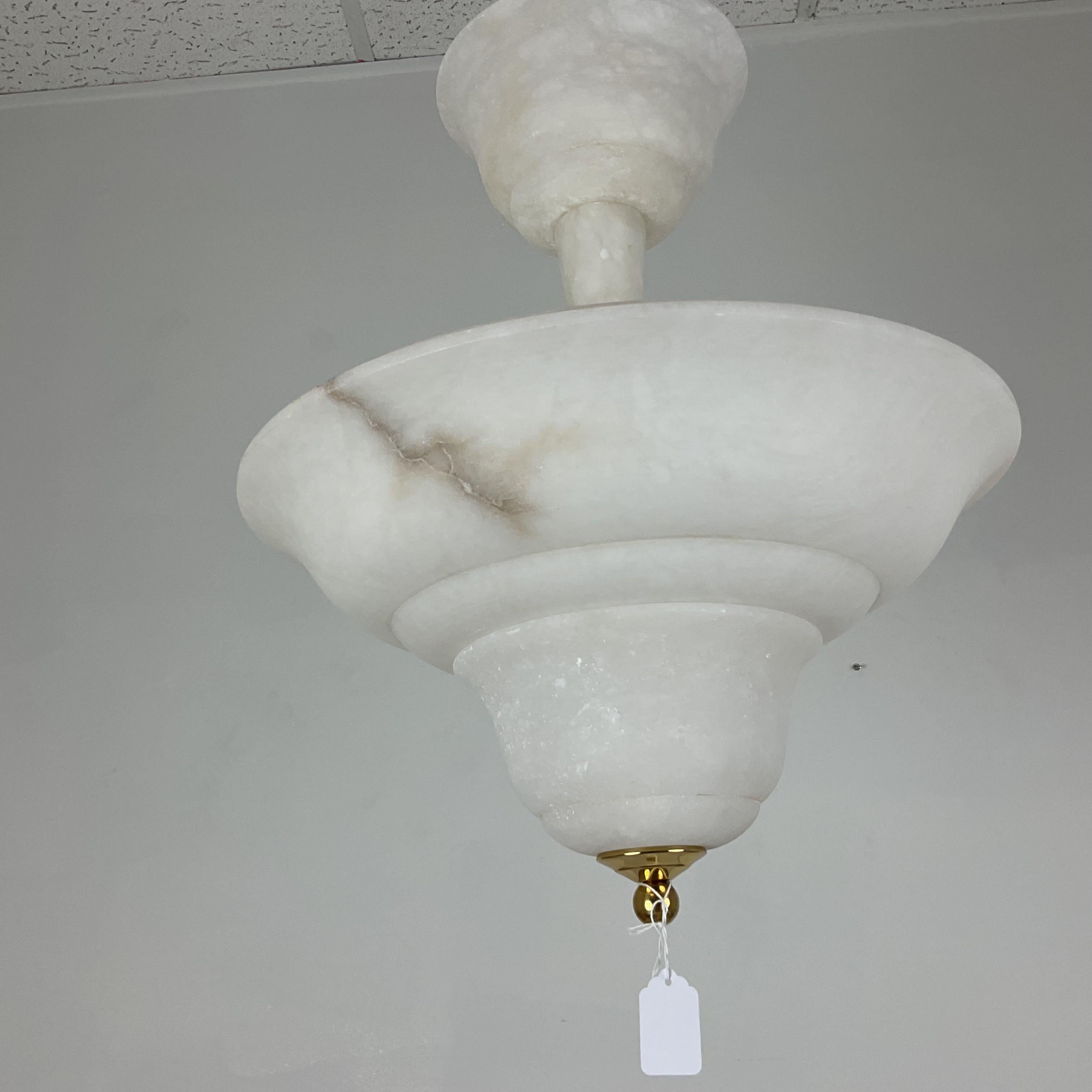 Two Tier Vintage Natural Alabaster Chandelier Pendant For Sale 10