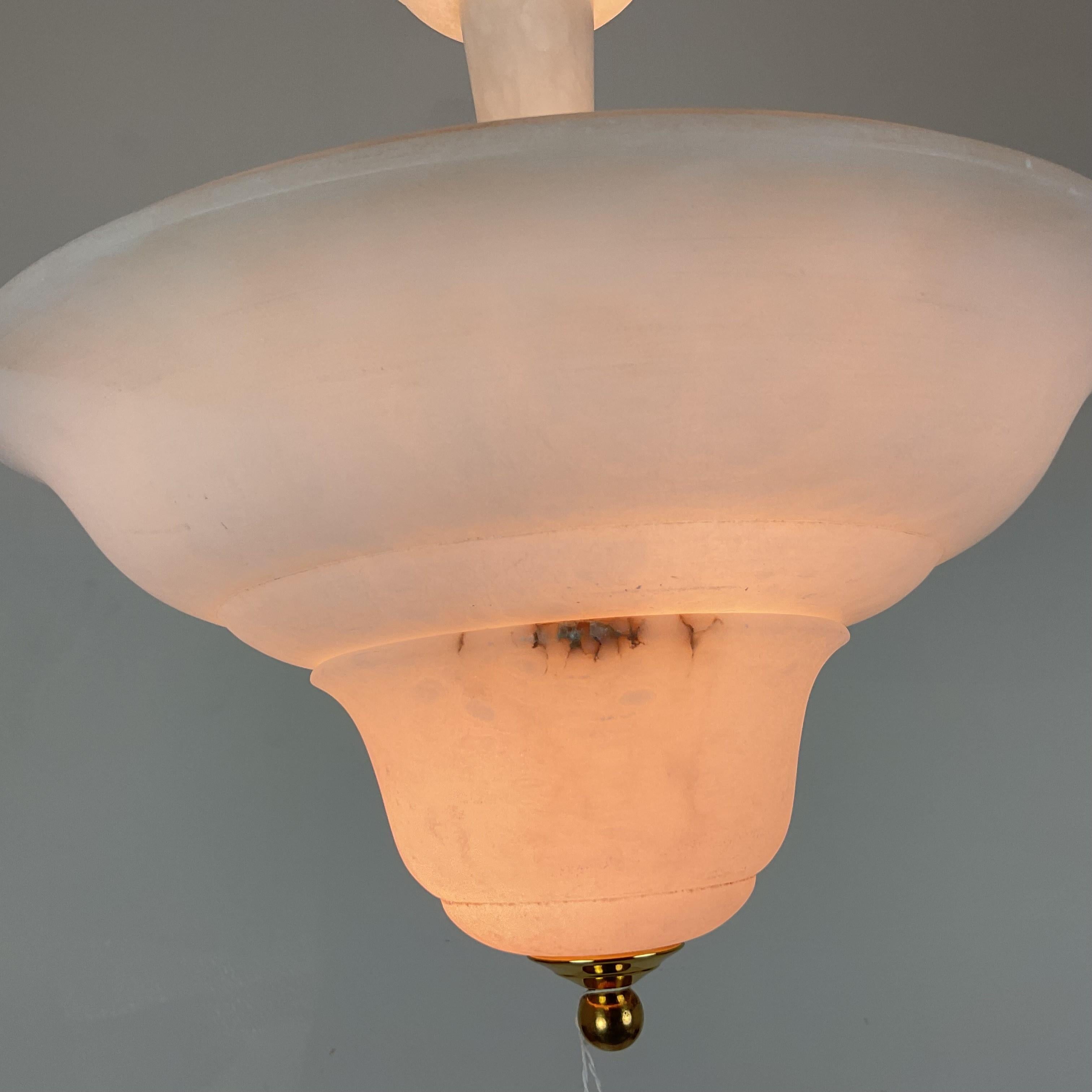 Two Tier Vintage Natural Alabaster Chandelier Pendant For Sale 2