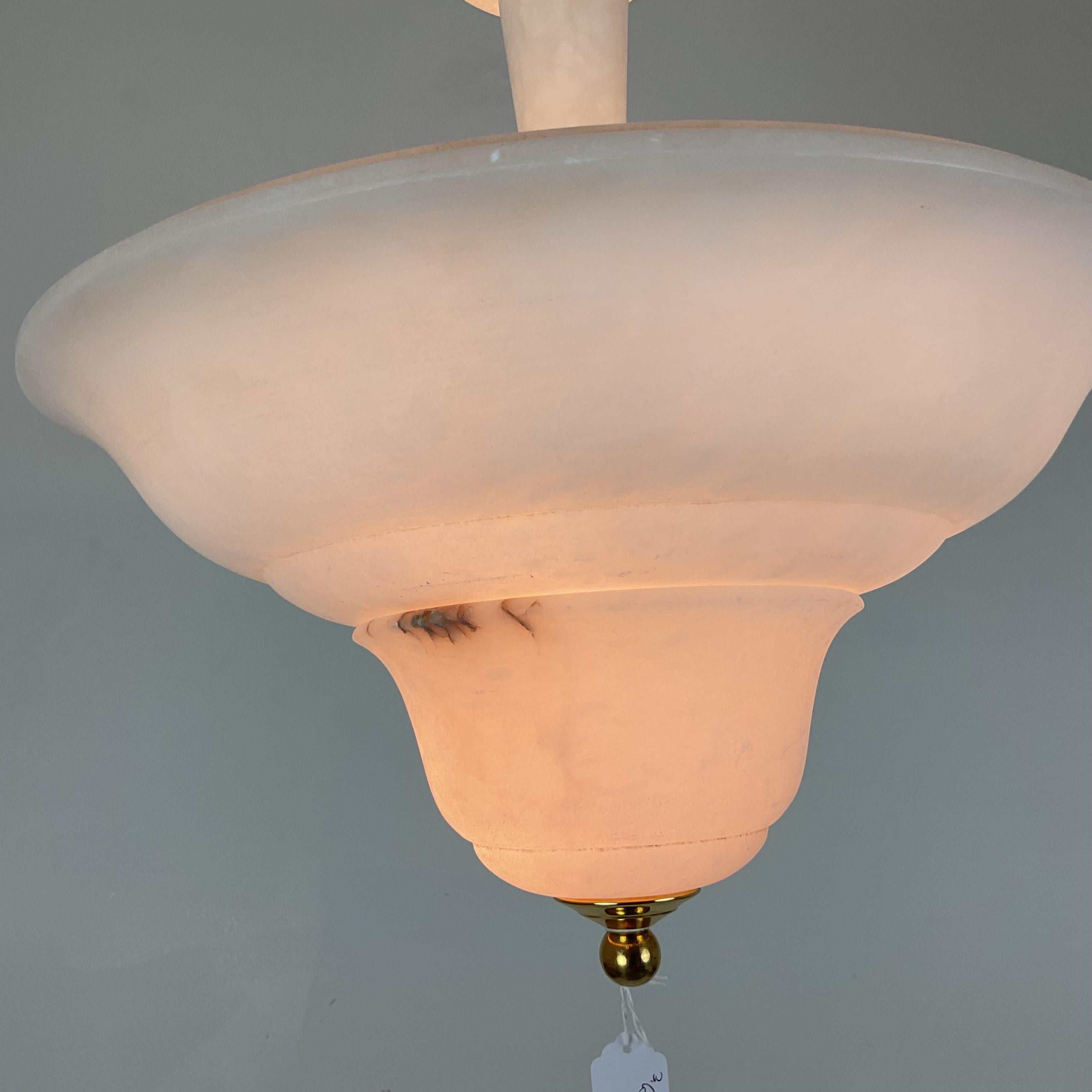 Two Tier Vintage Natural Alabaster Chandelier Pendant For Sale 3