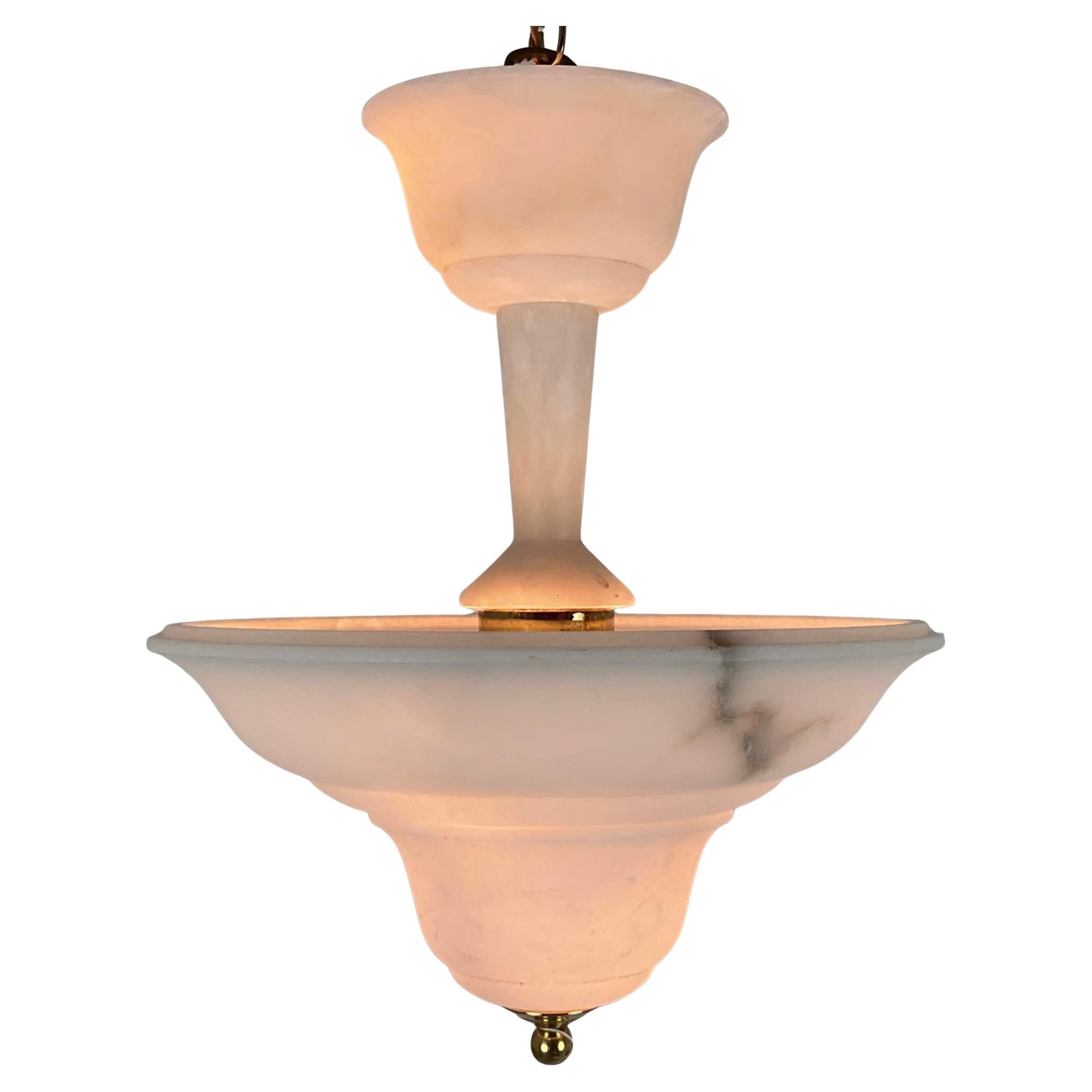 Two Tier Vintage Natural Alabaster Chandelier Pendant For Sale