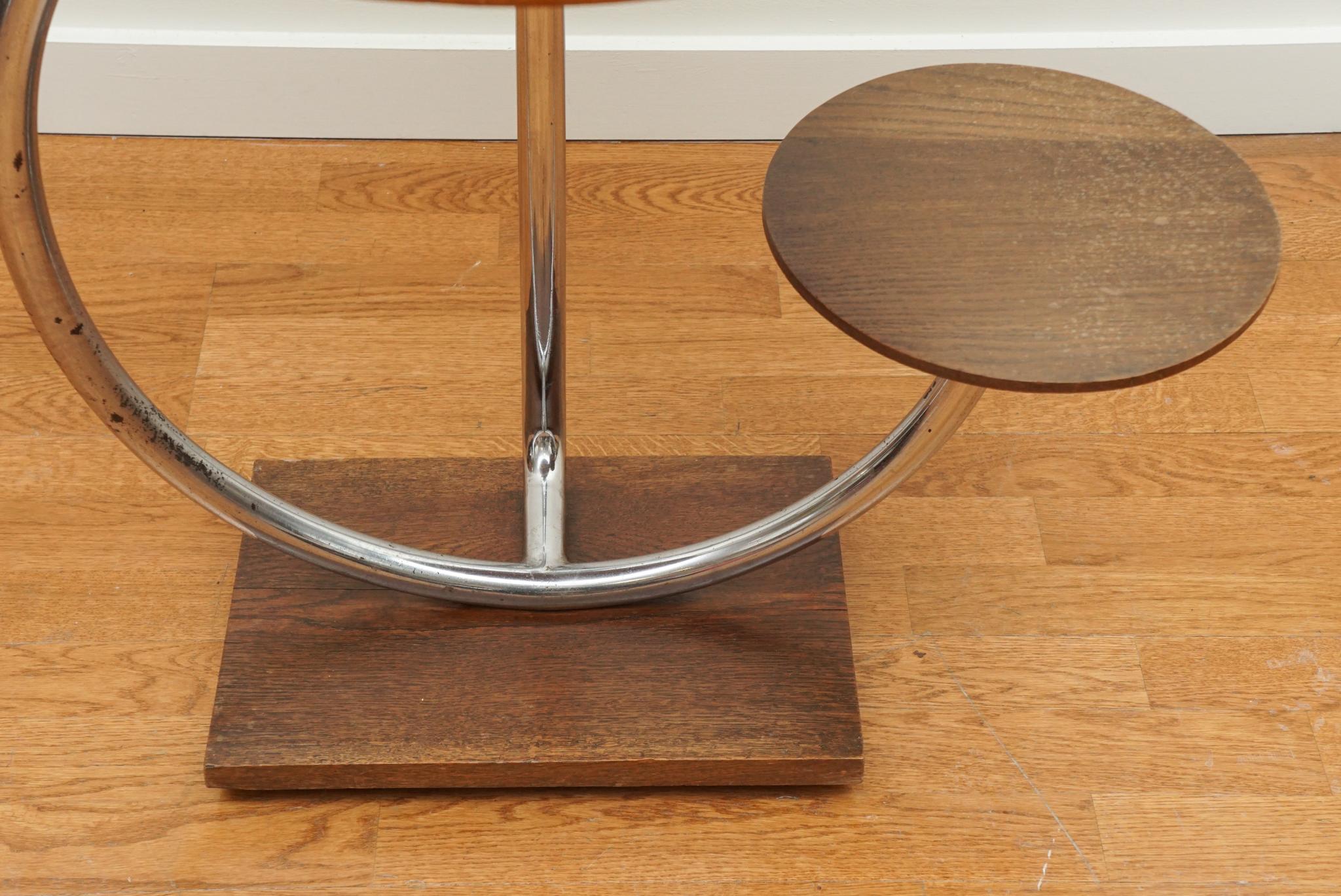 Mid-Century Modern Two-Tier Walnut and Chrome Accent Table For Sale