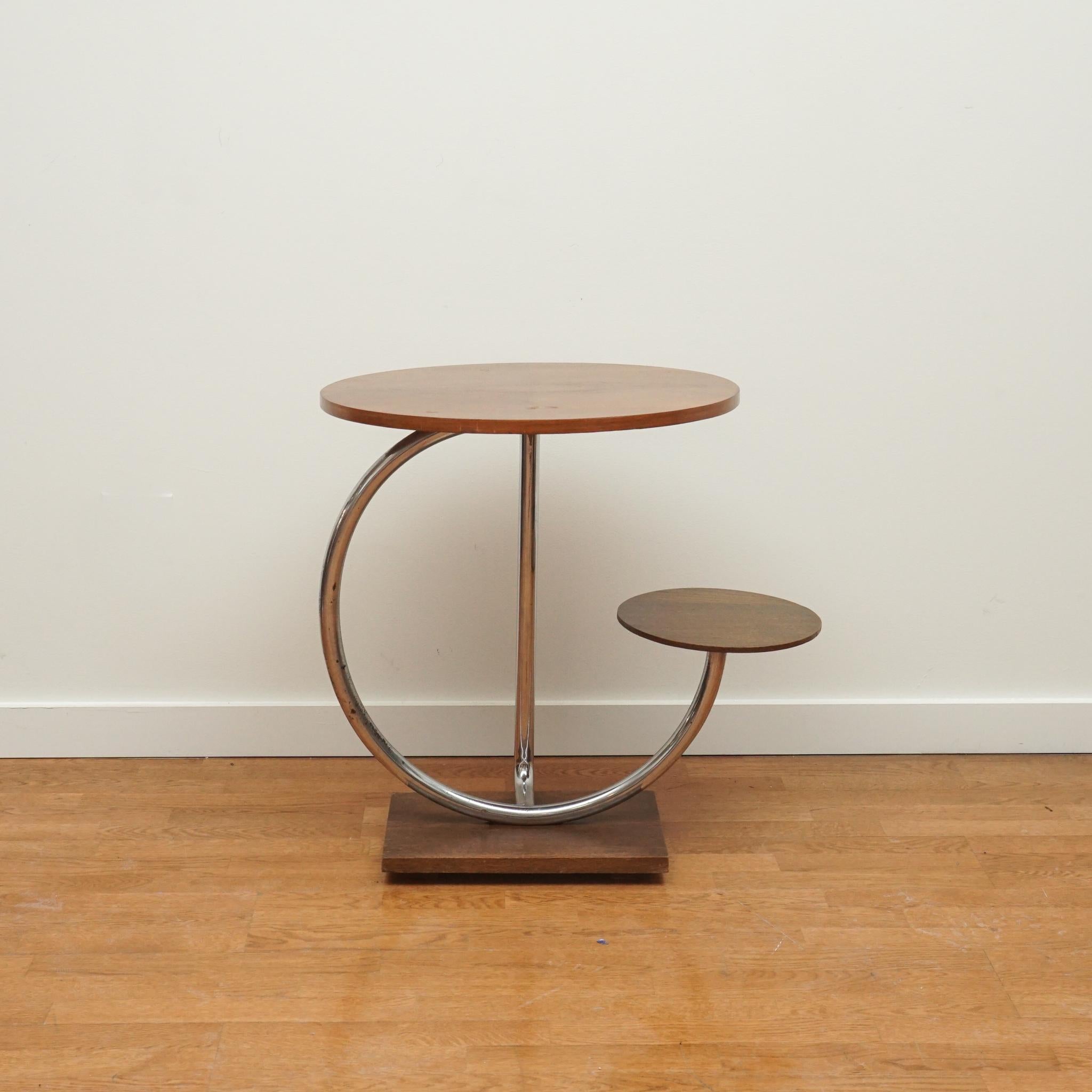 20th Century Two-Tier Walnut and Chrome Accent Table For Sale