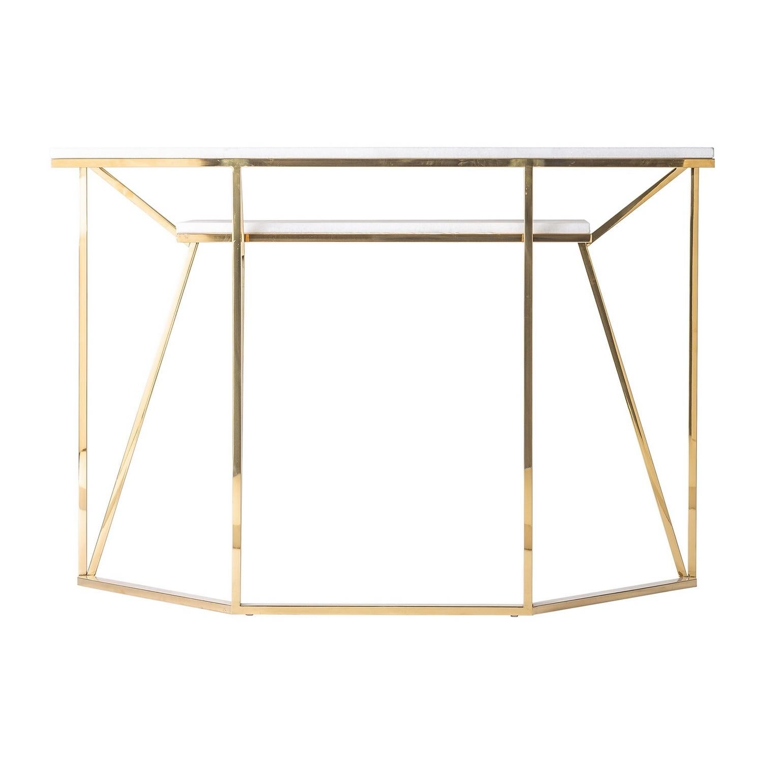 gold and white console table