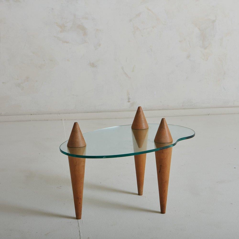 Two-Tier Wood + Curved Glass Side Table, Italy, 20th Century 5