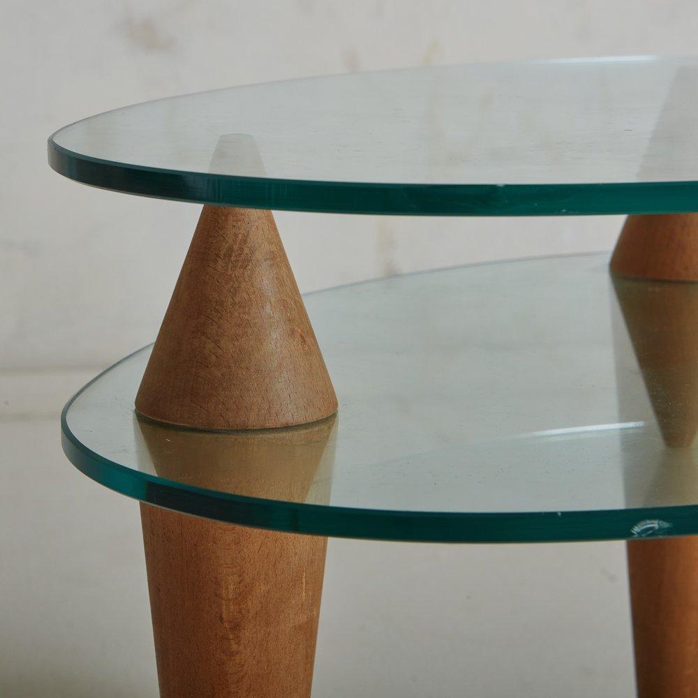 Two-Tier Wood + Curved Glass Side Table, Italy, 20th Century 3