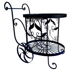 Two Tier Wrought Iron Console Table Bar Cart Form Salterini Italian Scrollwork