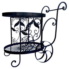 Two Tier Wrought Iron Console Table Bar Cart Form Salterini Italian Scrollwork