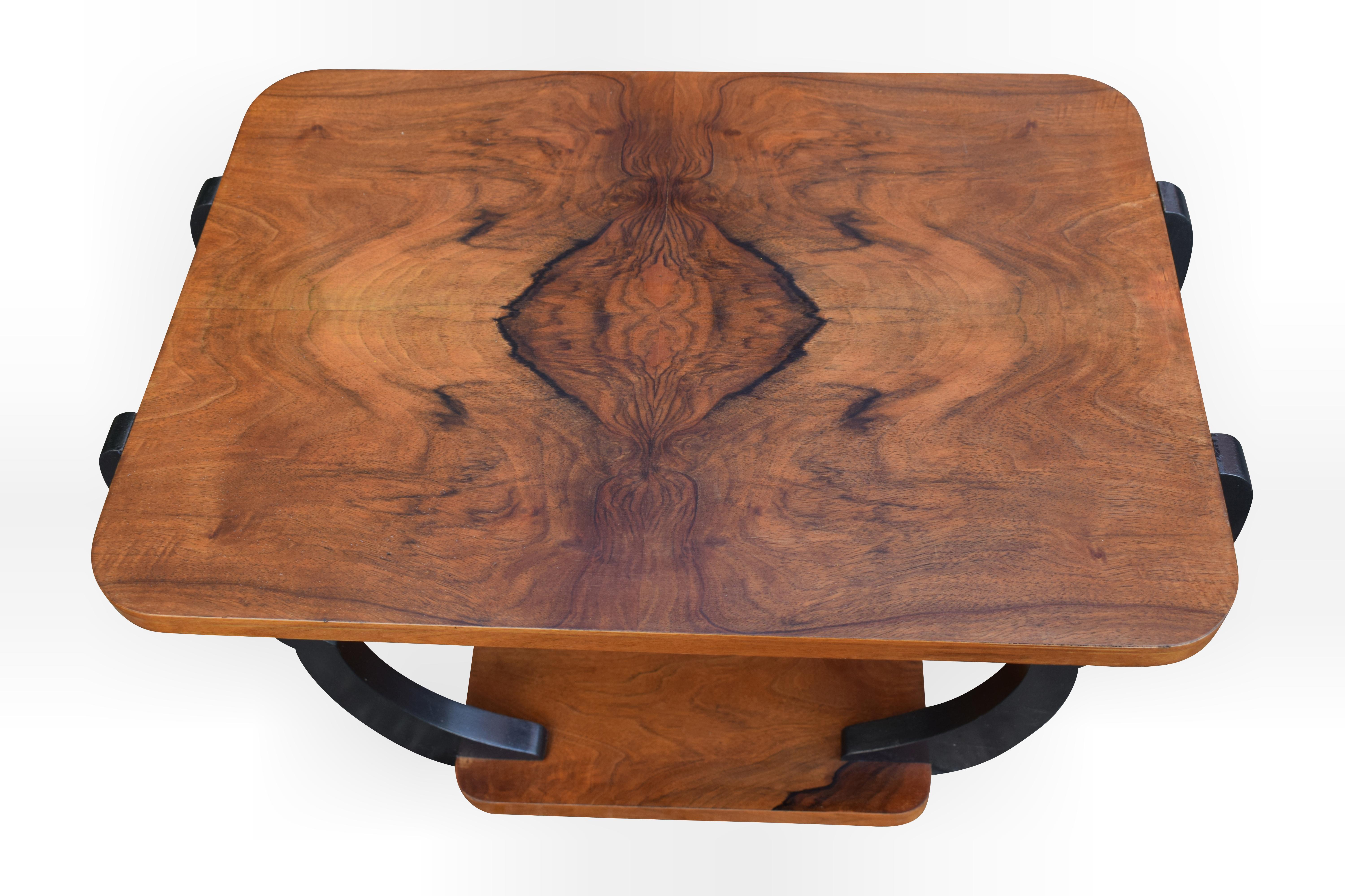 20th Century Two-Tiered Art Deco English Walnut Occasional Table, circa 1930s