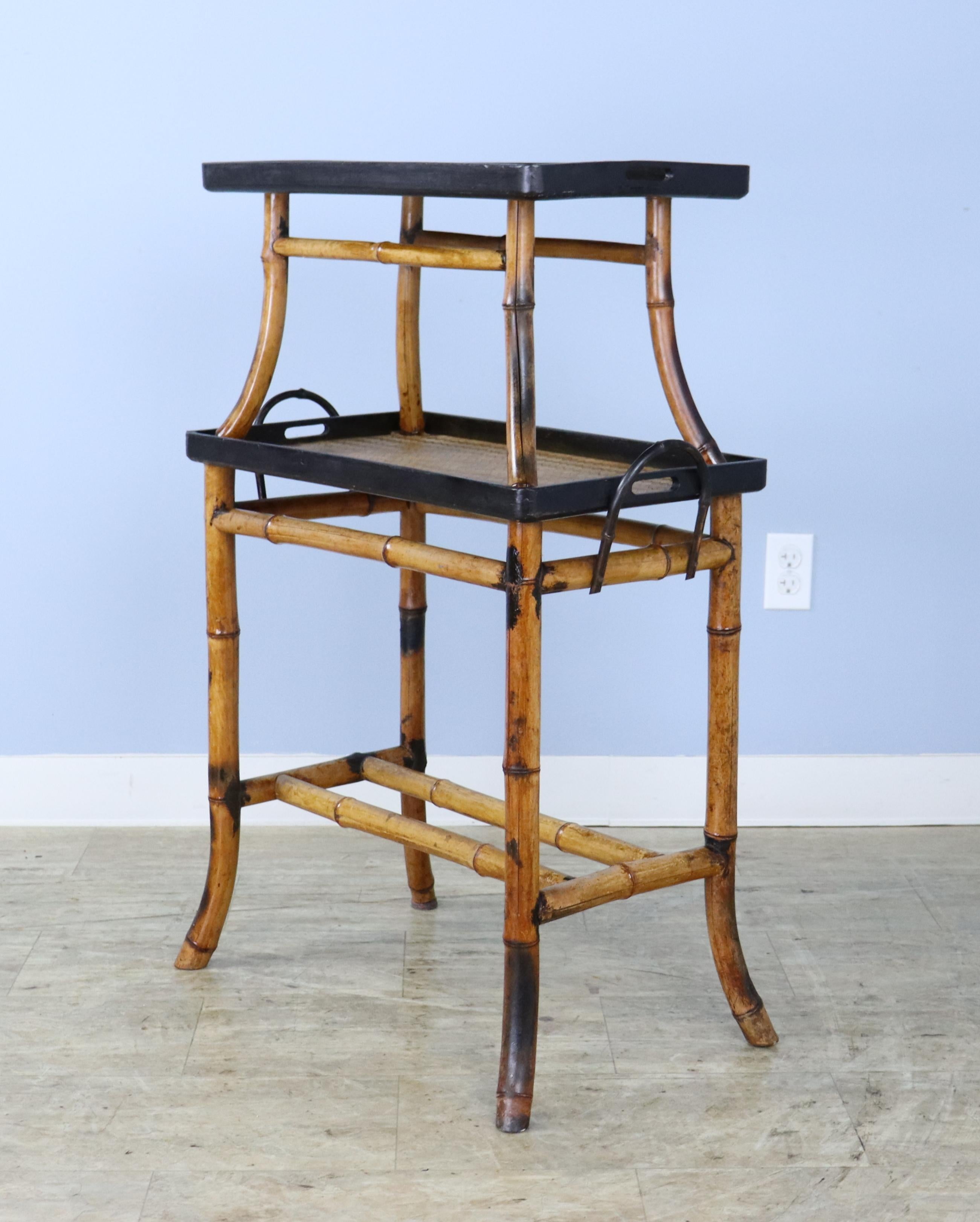 English Two Tiered Bamboo Serving Table For Sale