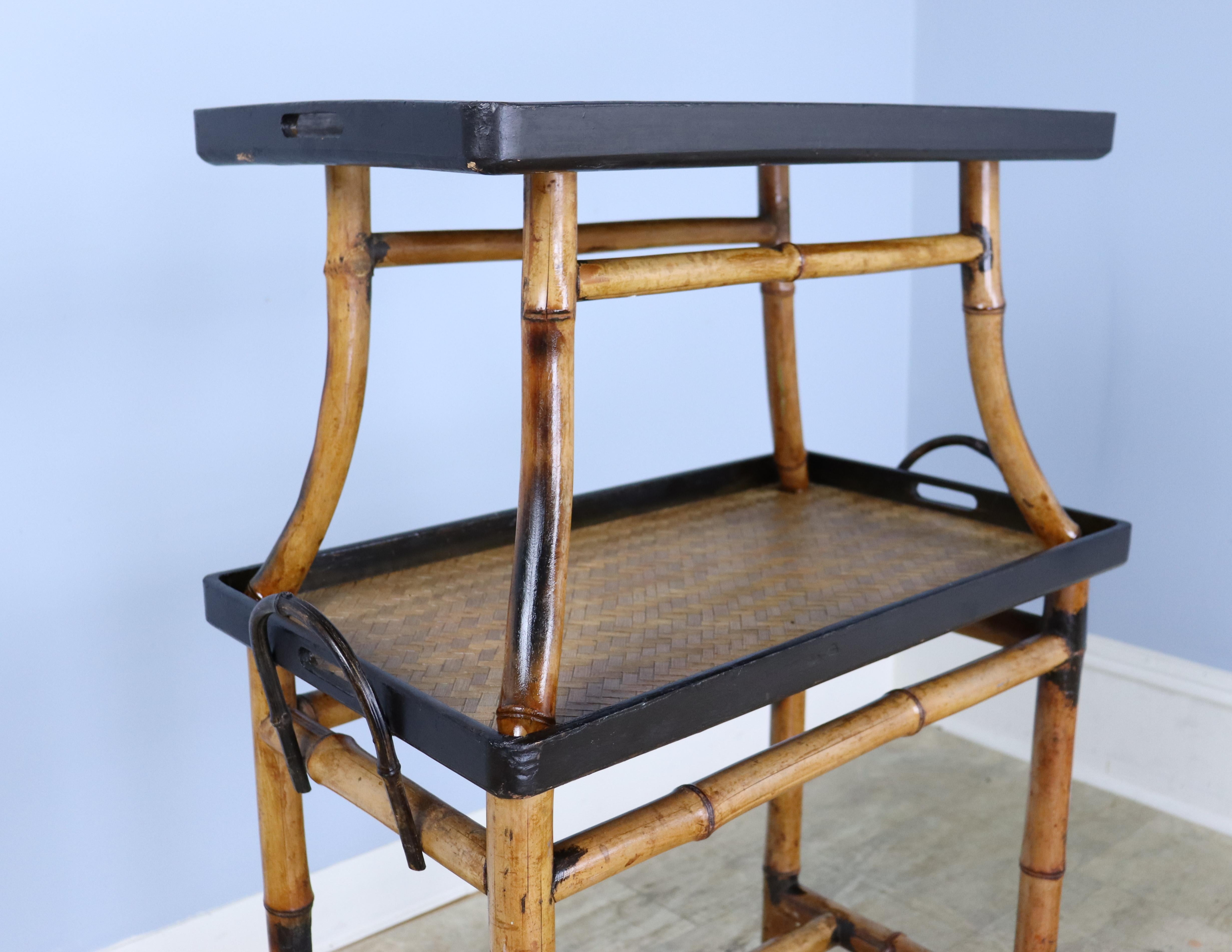 19th Century Two Tiered Bamboo Serving Table For Sale