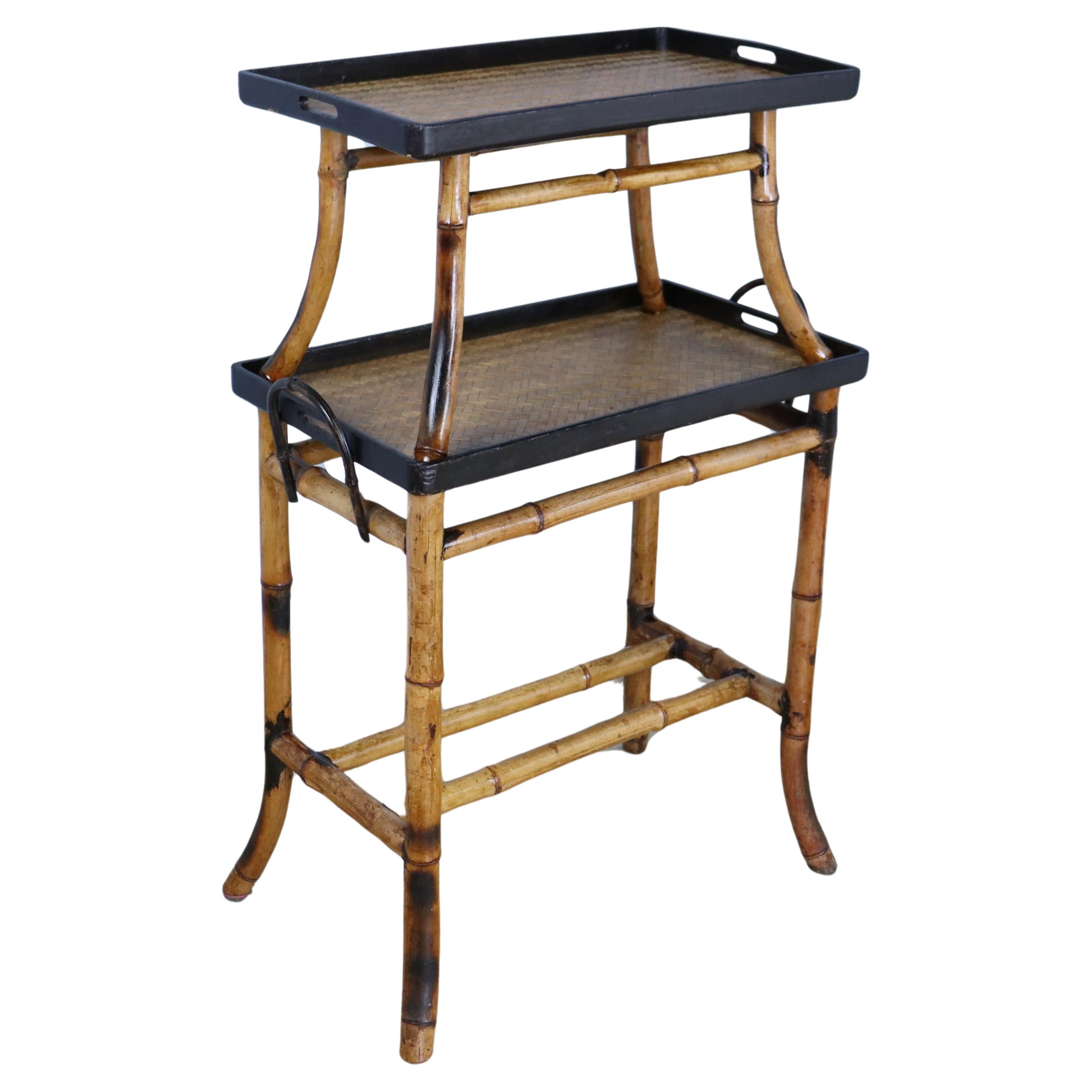 Two Tiered Bamboo Serving Table For Sale