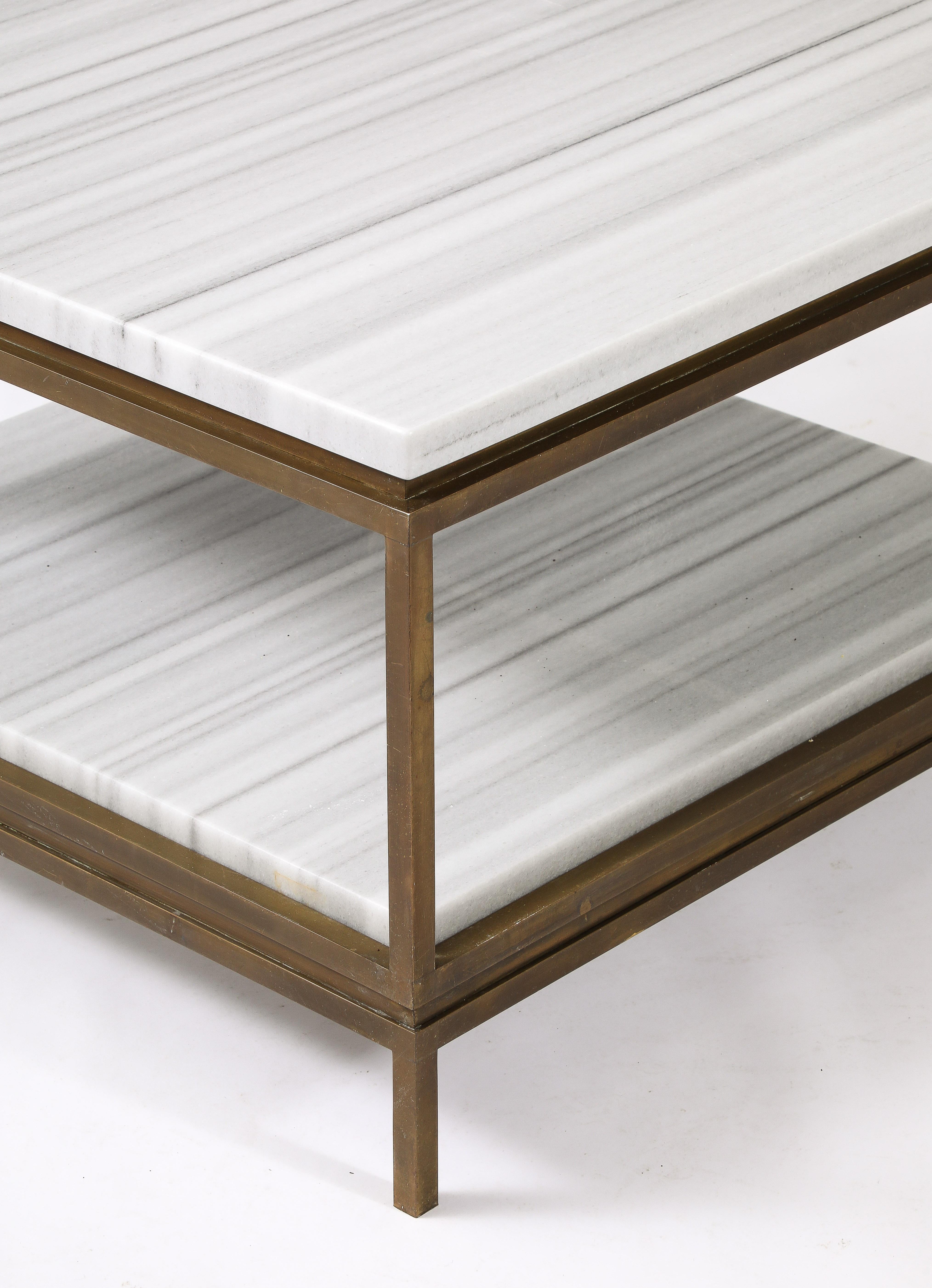 Laiton Table basse à deux niveaux de Jansen, France, années 1950 en vente