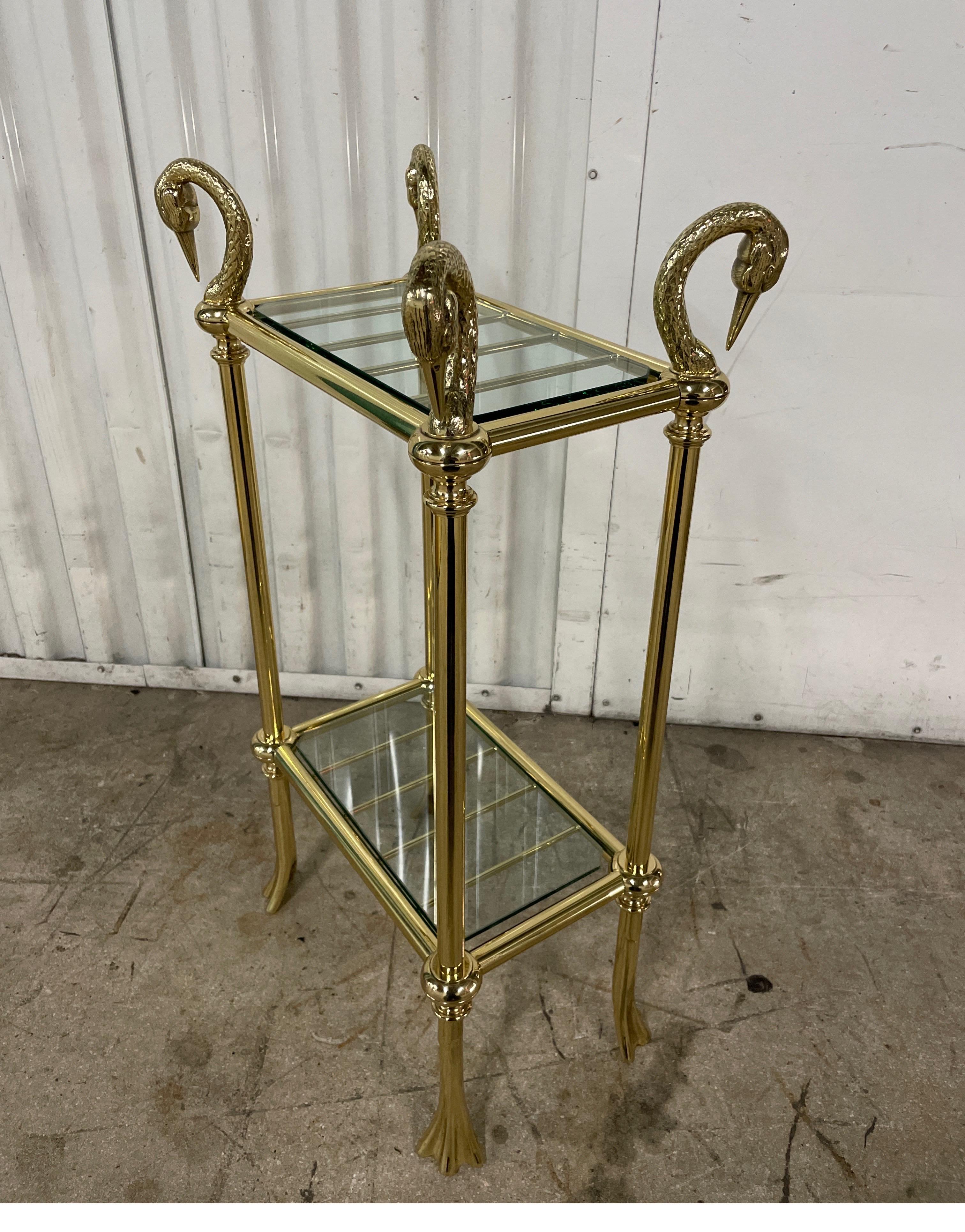 French Two-Tiered Brass Swan Head Stand by Maison Charles For Sale