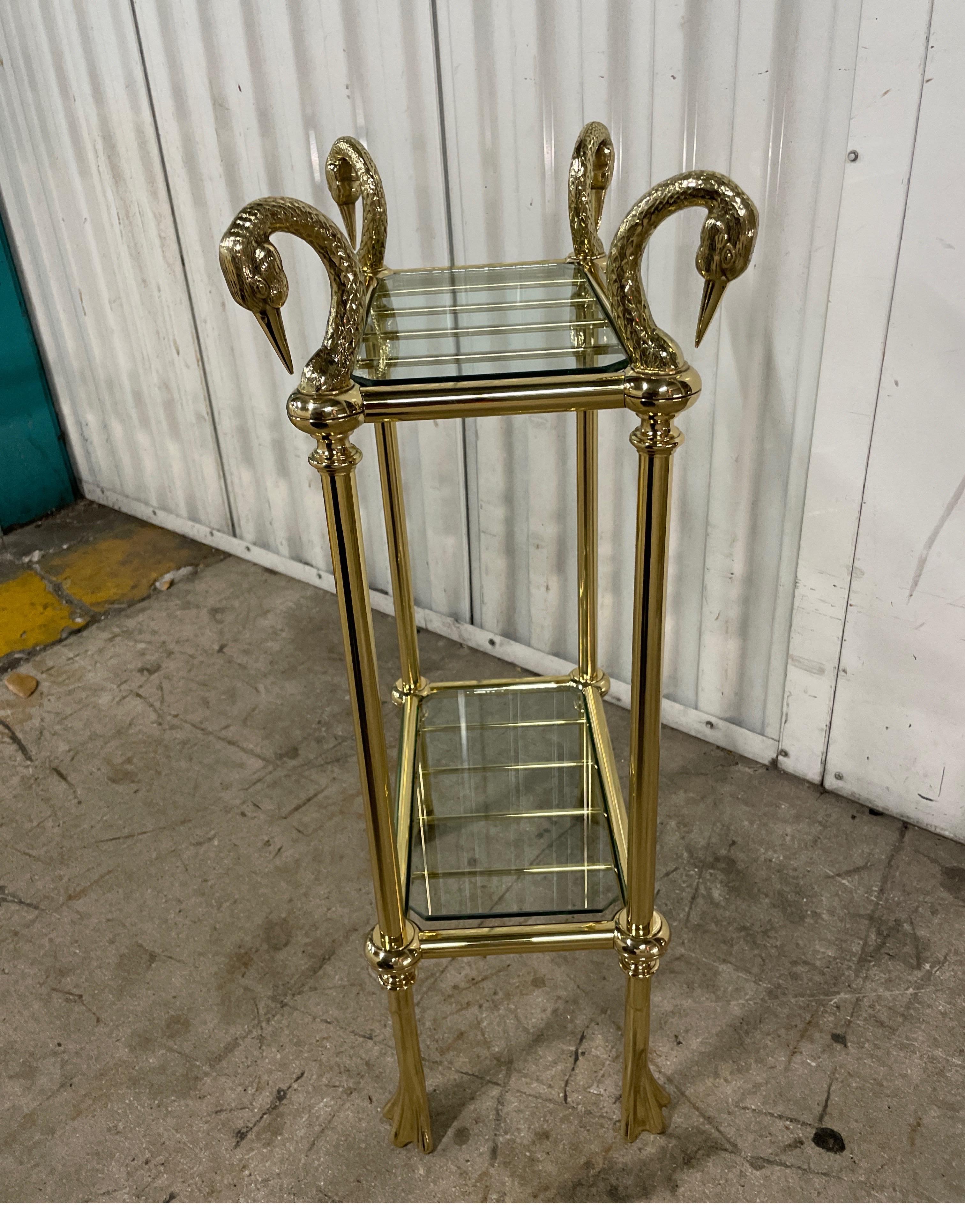Two-Tiered Brass Swan Head Stand by Maison Charles In Good Condition For Sale In West Palm Beach, FL