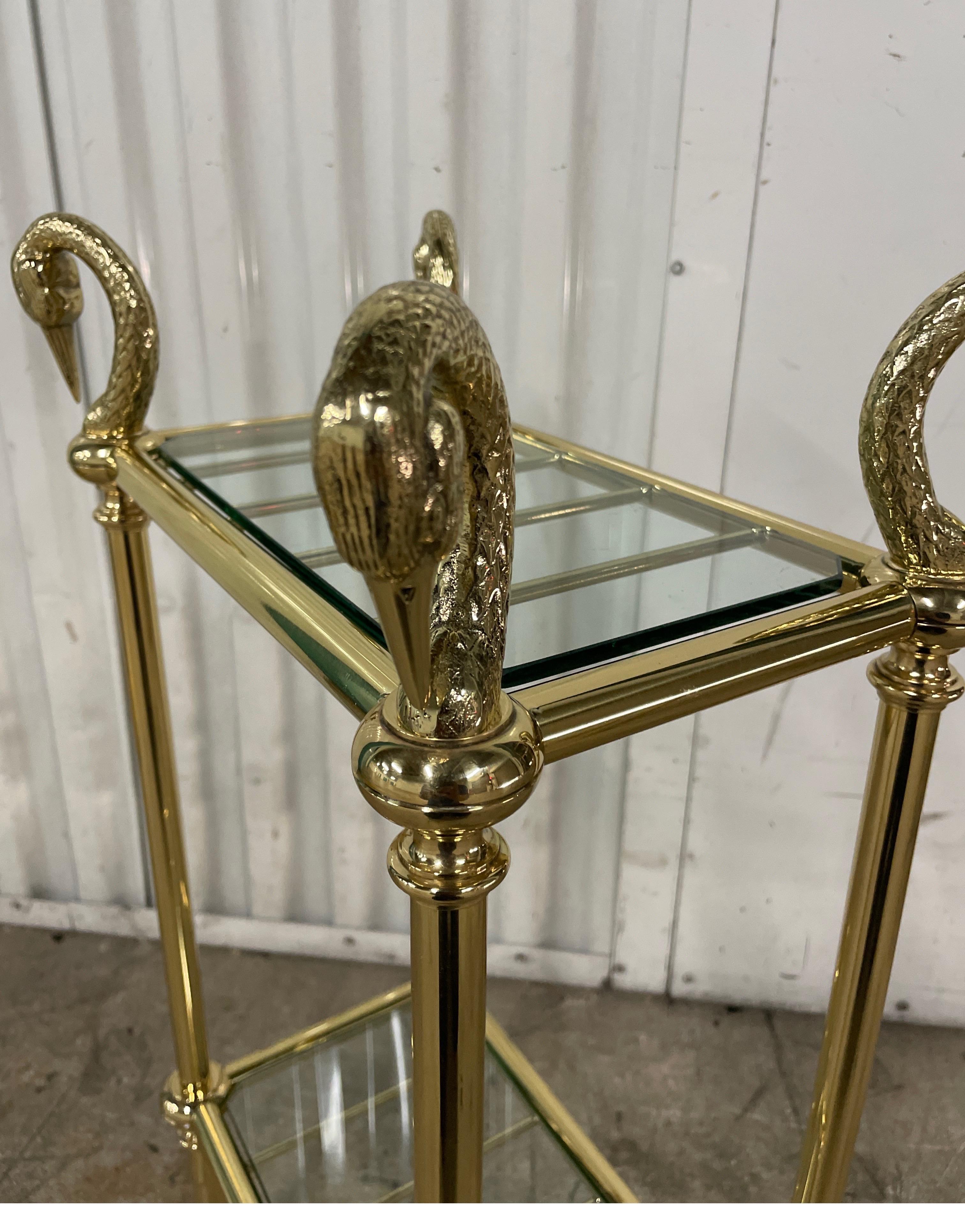 20th Century Two-Tiered Brass Swan Head Stand by Maison Charles For Sale