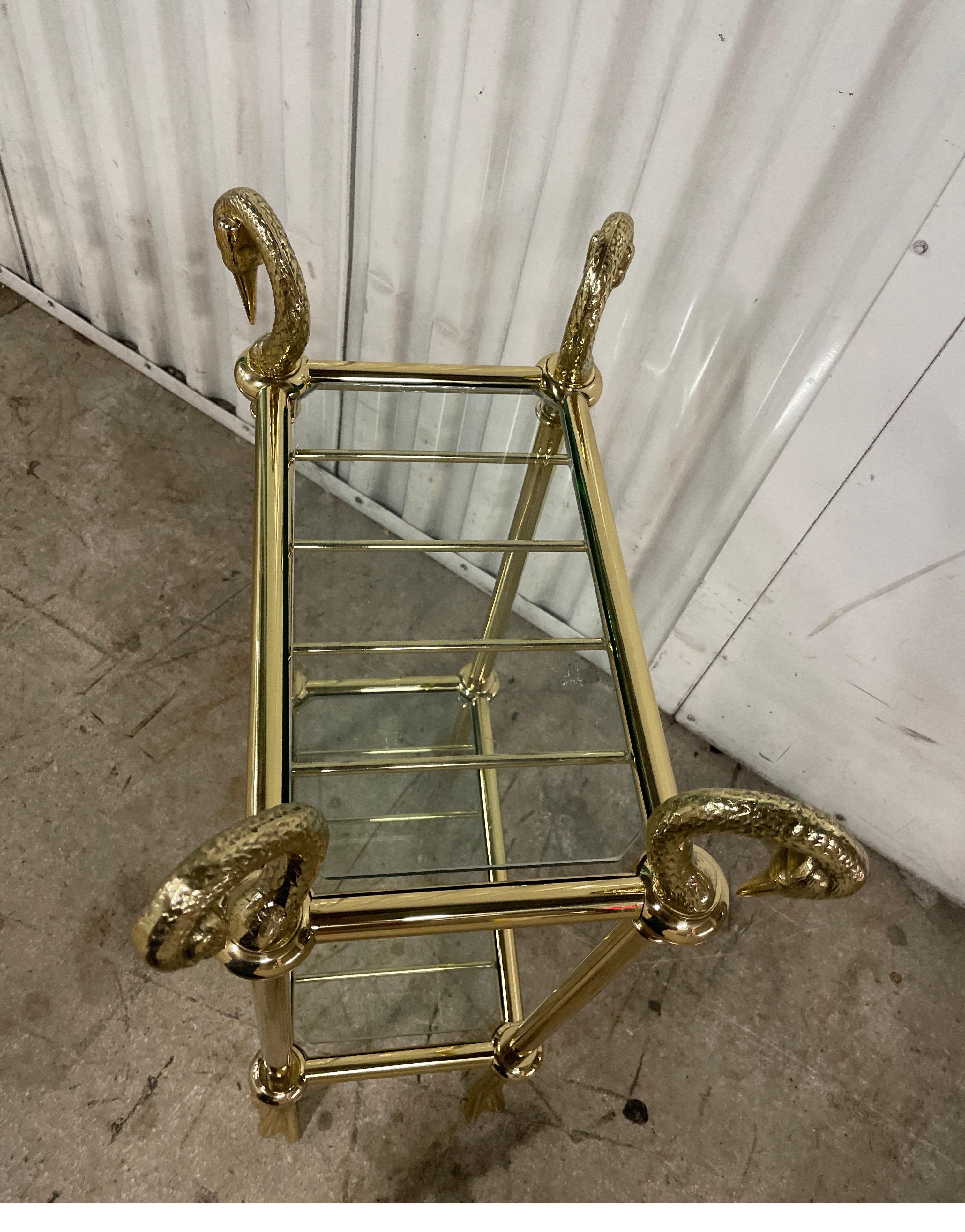 Two-Tiered Brass Swan Head Stand by Maison Charles For Sale 2