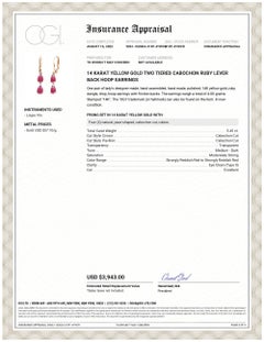 Two Tiered Cabochon Ruby Leverback Gold Hoop Earrings