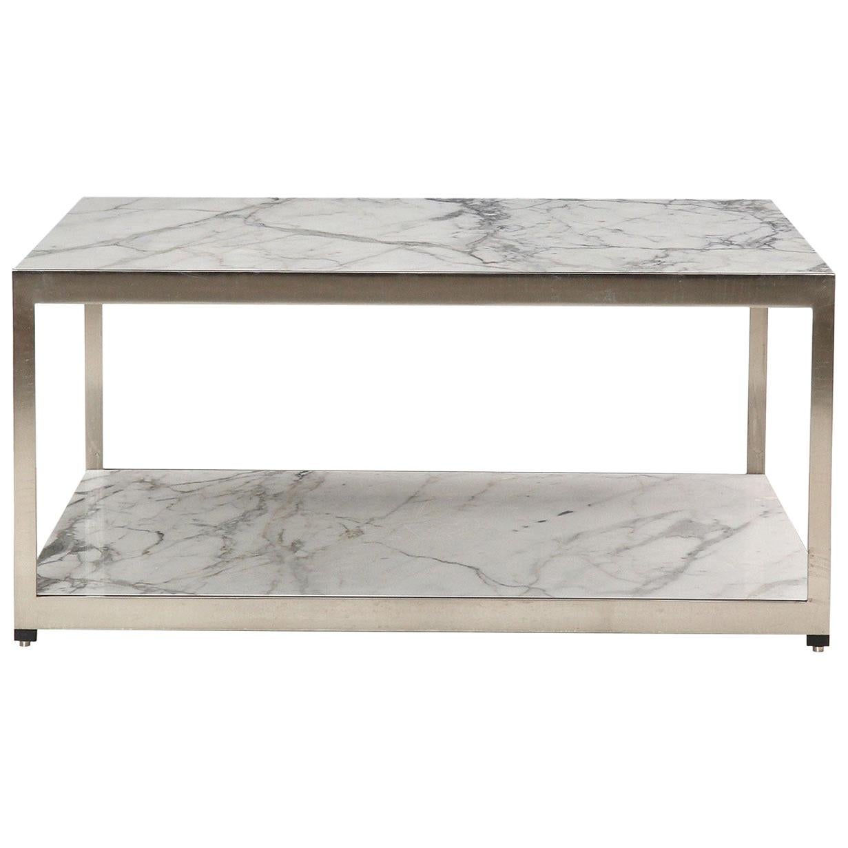 Two-Tiered Carrara Marble Table by Ward Bennett