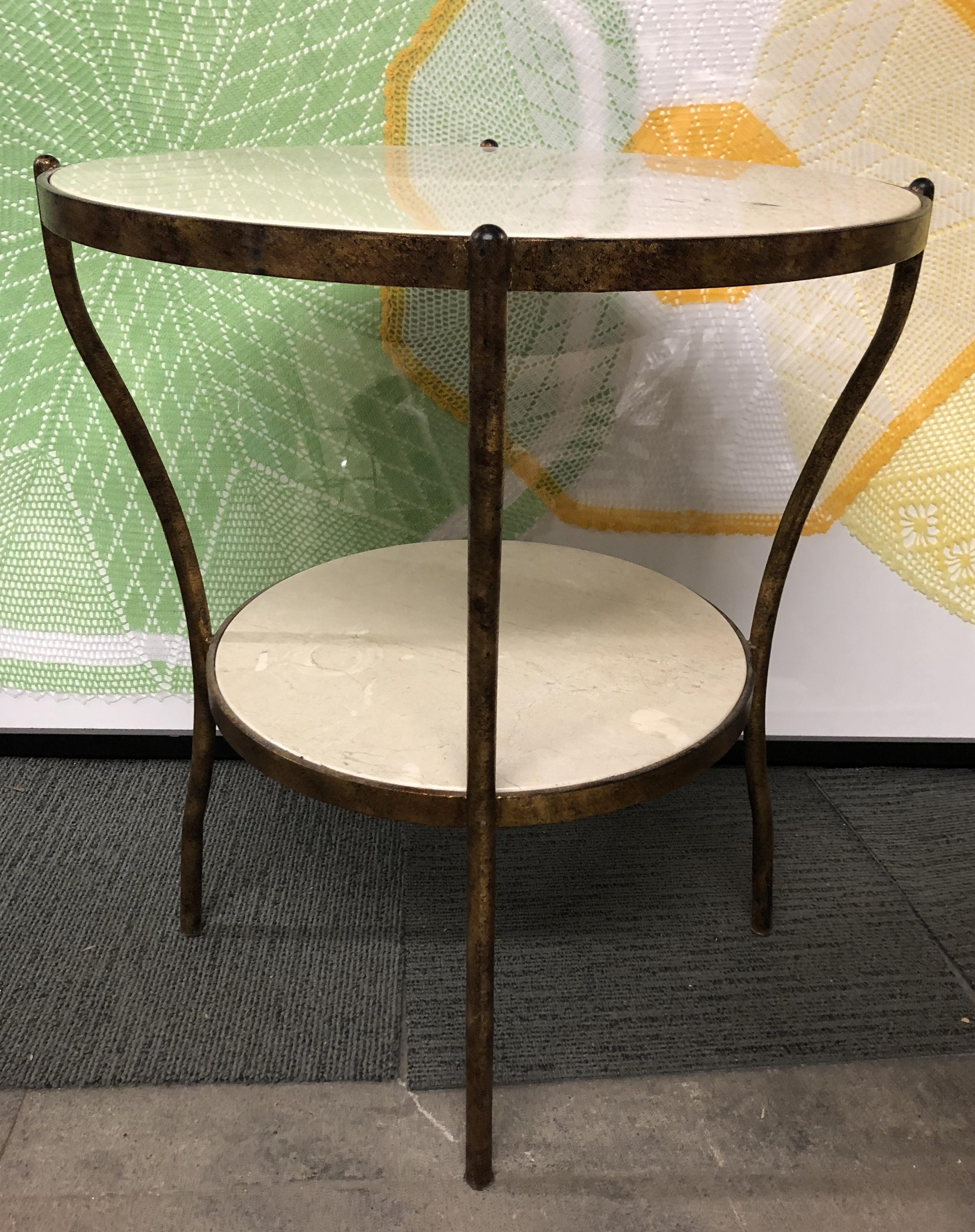 Two-Tiered Centre Table with Gilded Metal Frame and Marble-Top In Good Condition In Los Angeles, CA