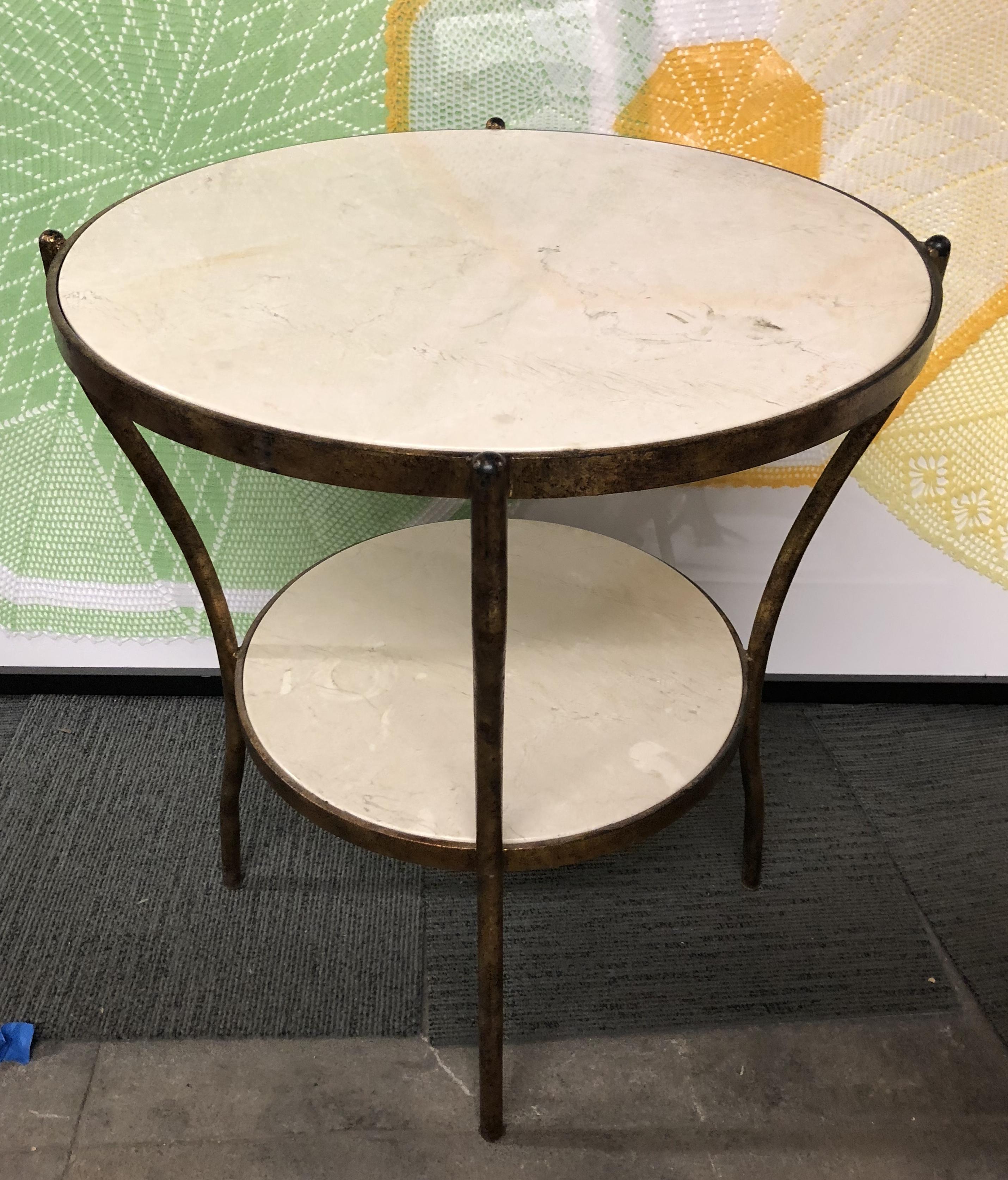 Late 20th Century Two-Tiered Centre Table with Gilded Metal Frame and Marble-Top