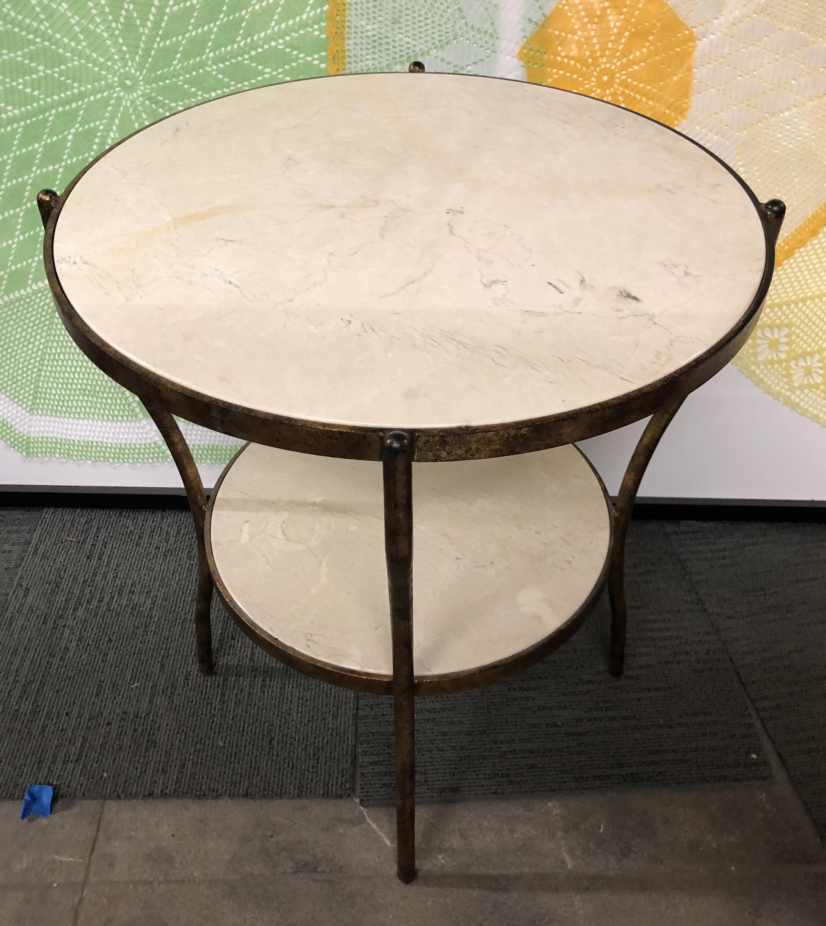Steel Two-Tiered Centre Table with Gilded Metal Frame and Marble-Top