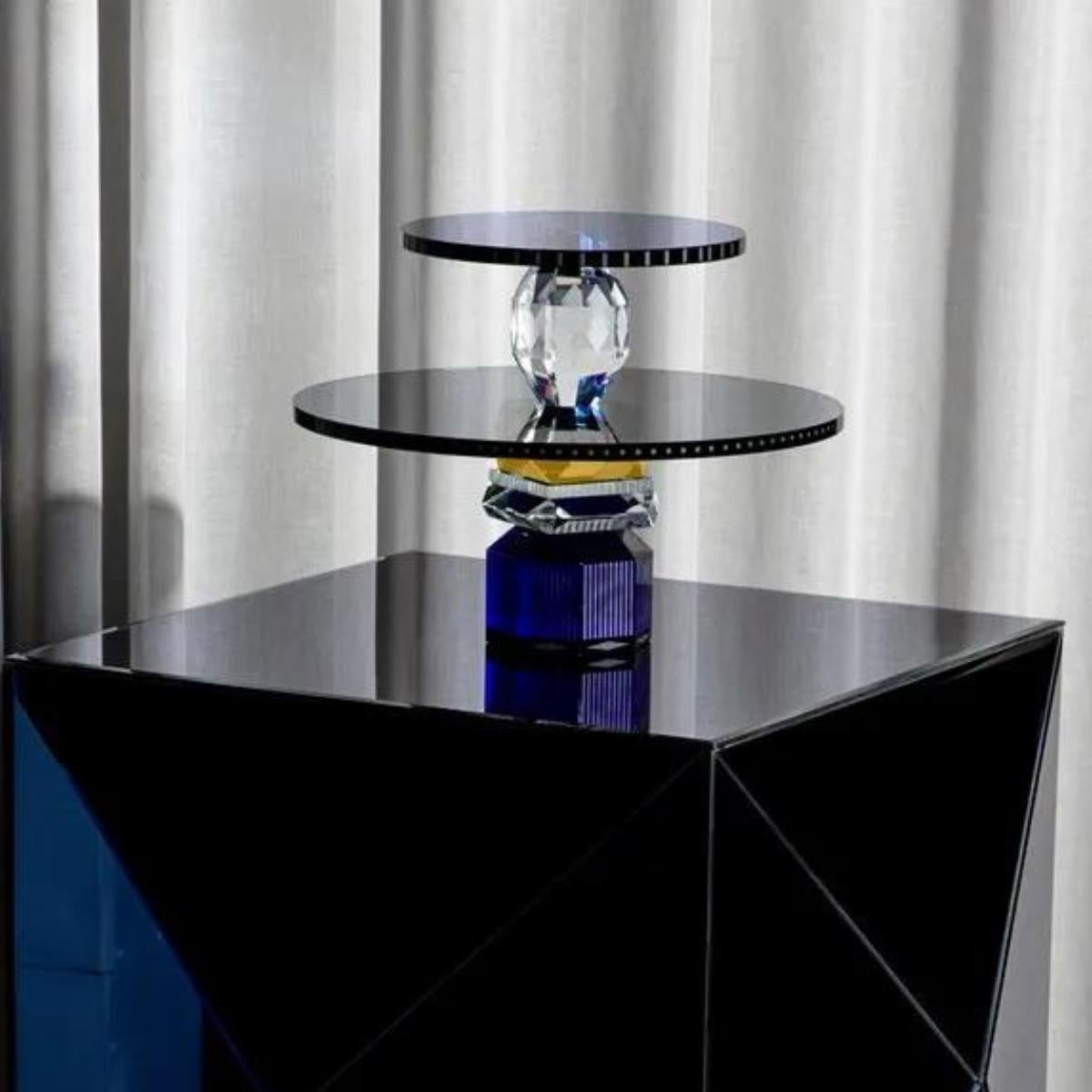 French Two-Tiered Circular Crystal Tray, DAL Model, 21st Century. For Sale