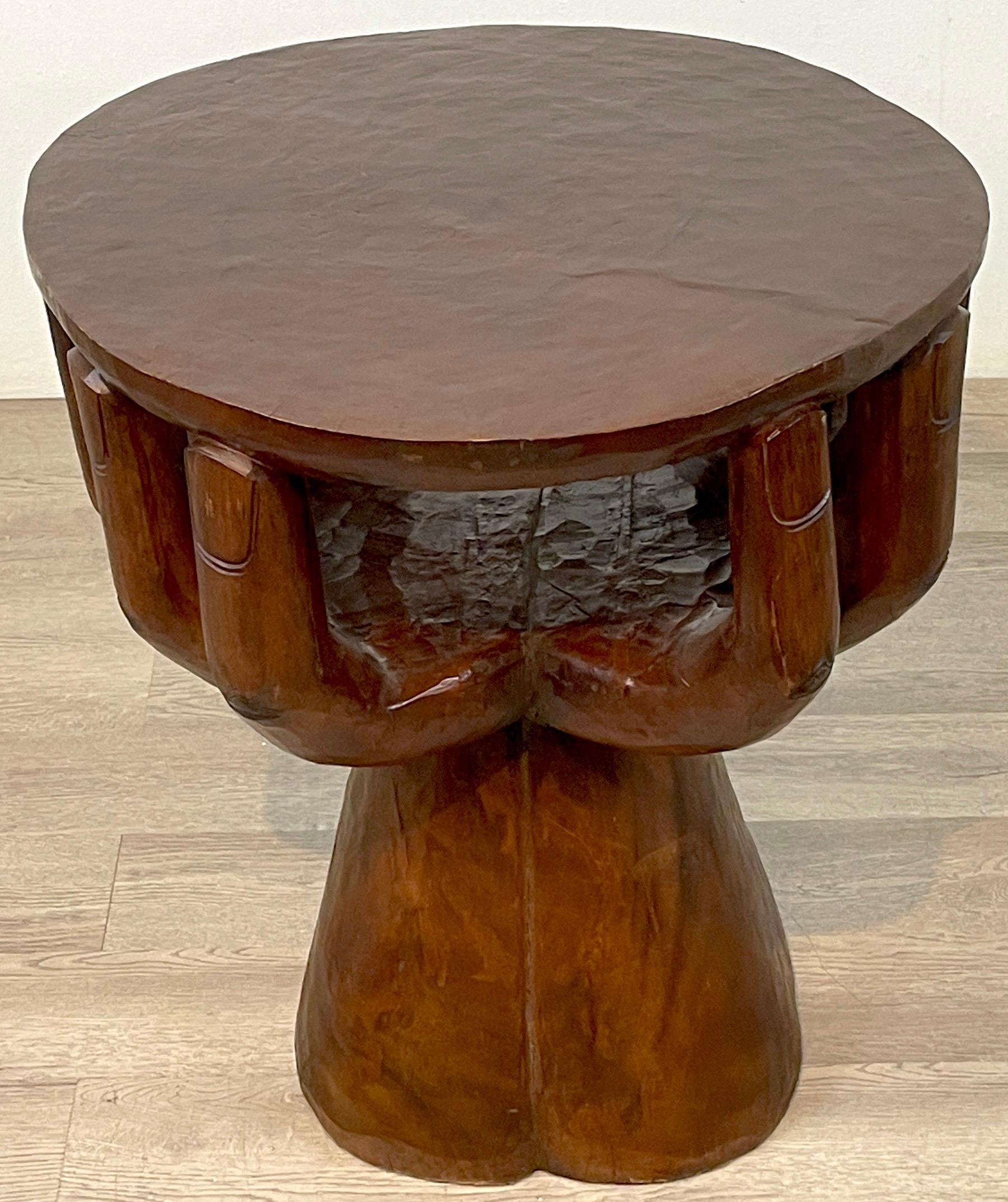 Hand-Carved Two-Tiered Cupped Hands Table, in the Manner of Pedro Friedeberg For Sale