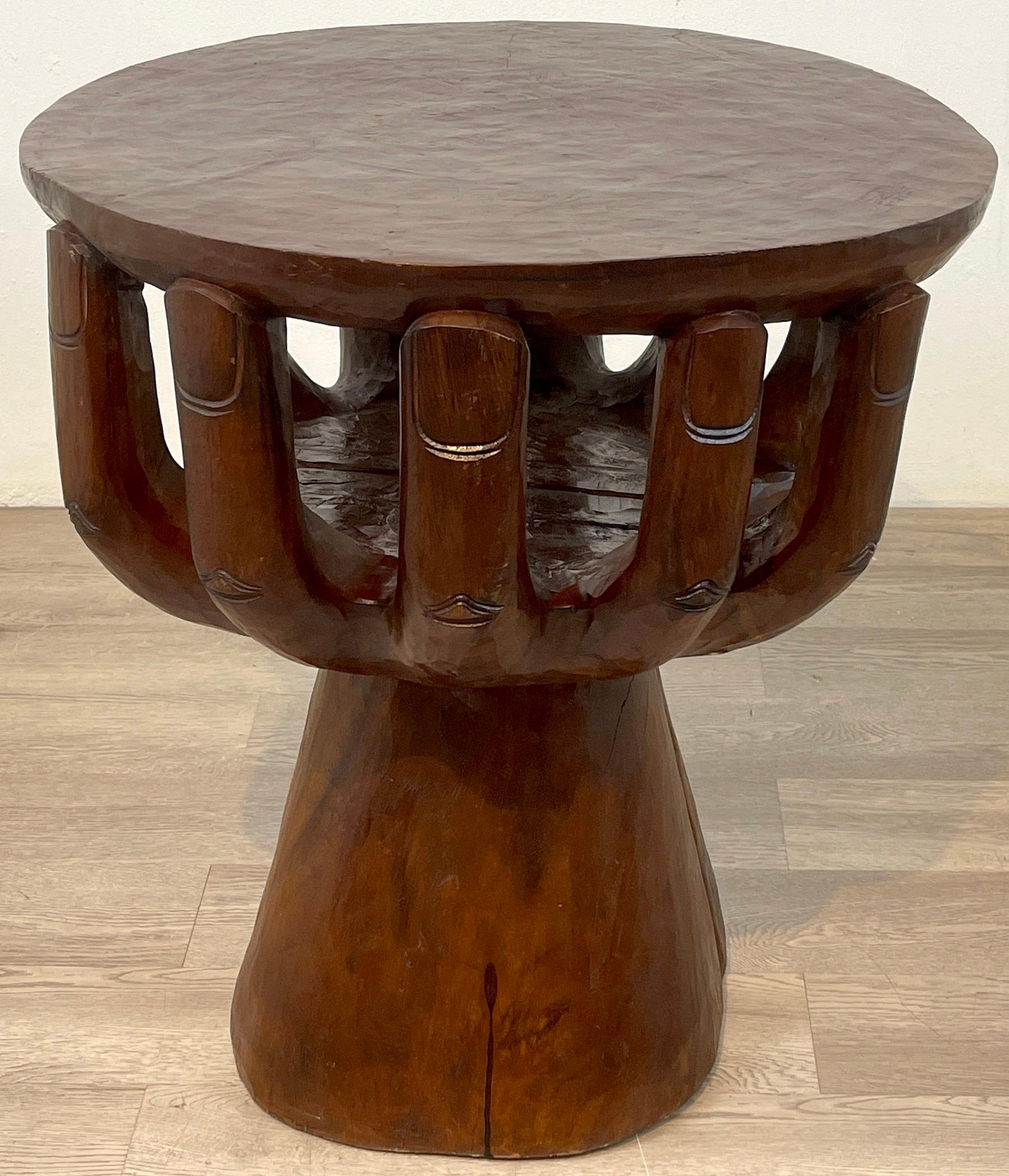 Hardwood Two-Tiered Cupped Hands Table, in the Manner of Pedro Friedeberg For Sale