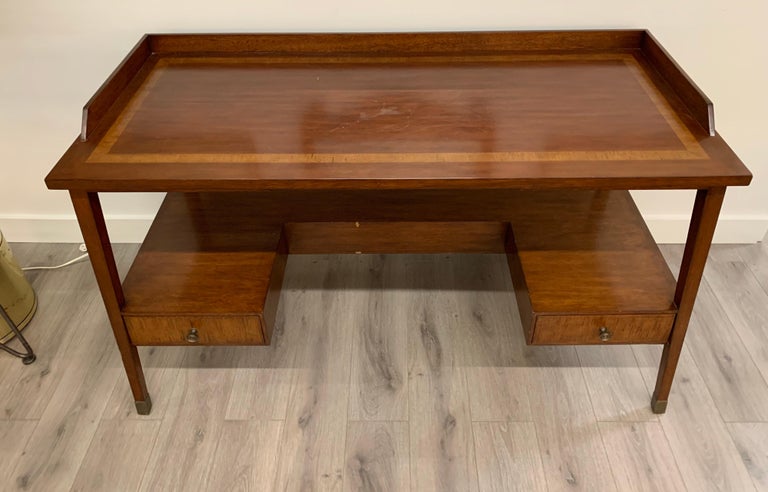 Made by Mitchell Gold to pay homage to the Danish modern open air desks of the 1960s-1970s, this desk features two levels and great craftsmanship. Note the drawers at bottom.