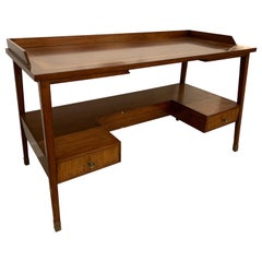 Two-Tiered Danish Style Mitchell Gold Open Air Walnut Desk with Inlay