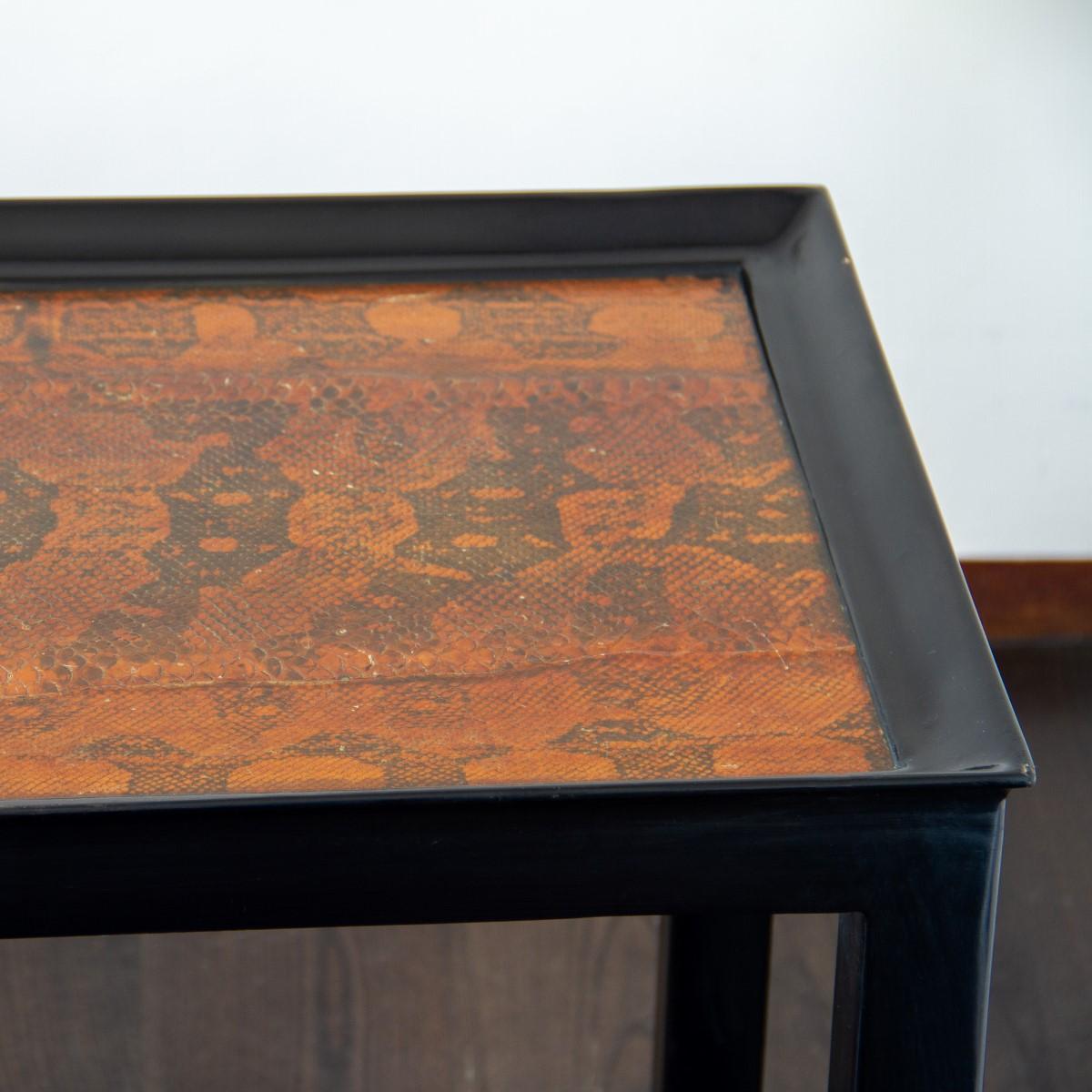 Two Tiered Ebonized and Faux Python Skin Occasional Table, 1970s 5
