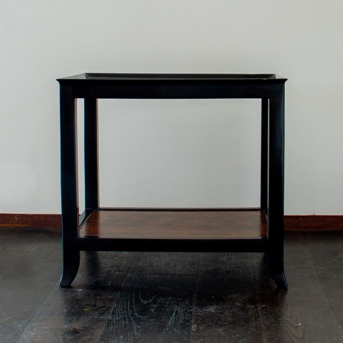 Two Tiered Ebonized and Faux Python Skin Occasional Table, 1970s 6