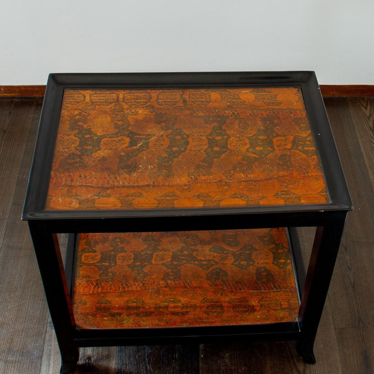 Two Tiered Ebonized and Faux Python Skin Occasional Table, 1970s In Good Condition In Donhead St Mary, Wiltshire