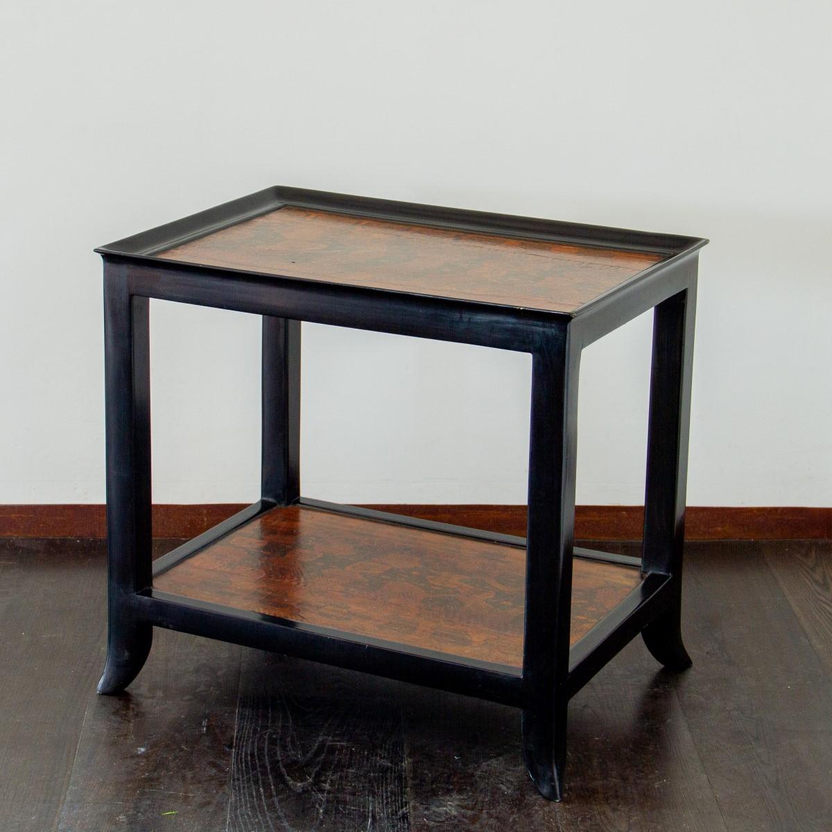 Two Tiered Ebonized and Faux Python Skin Occasional Table, 1970s 1