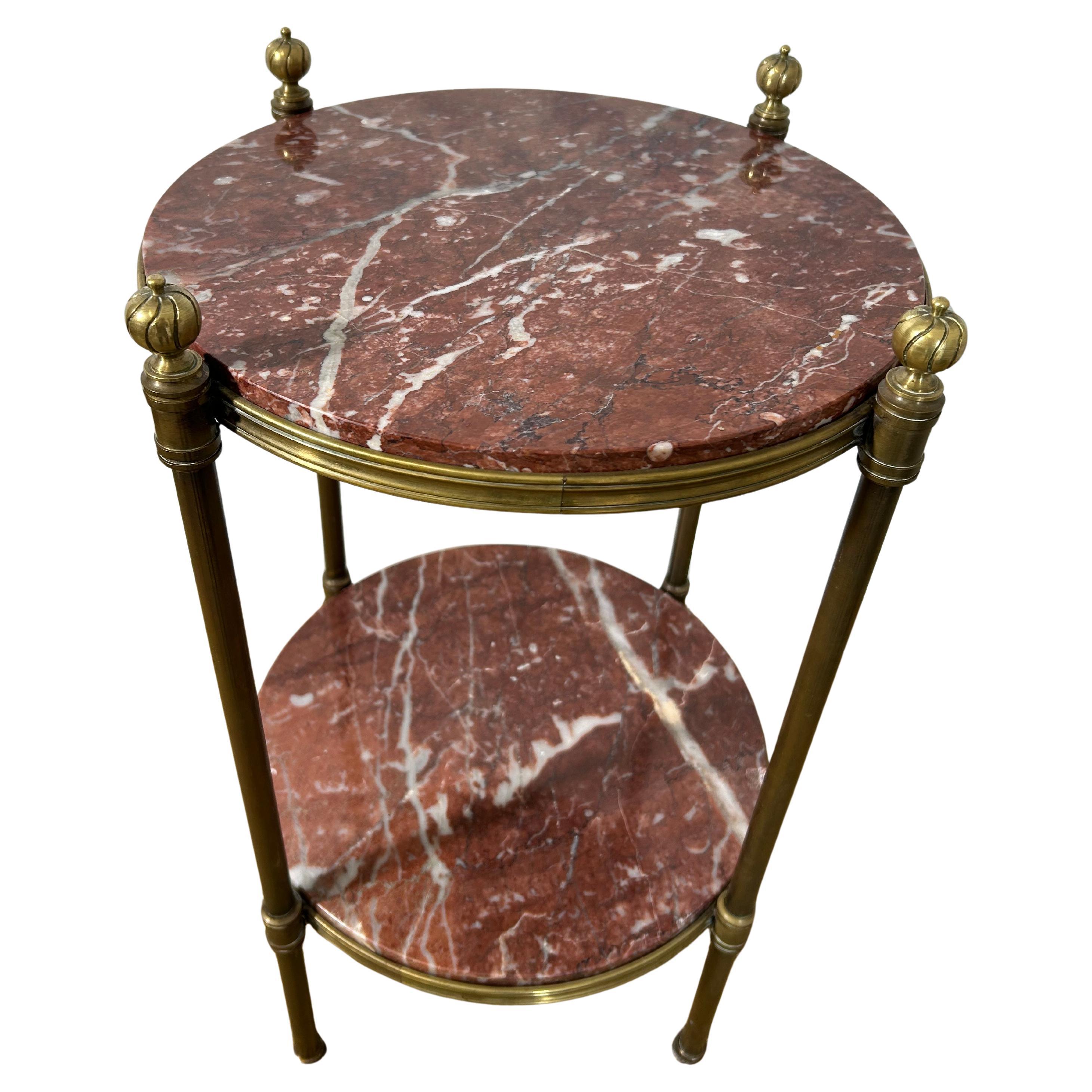 Two-Tiered Emperador-Marble Gueridon on Brass Frame, 1970s